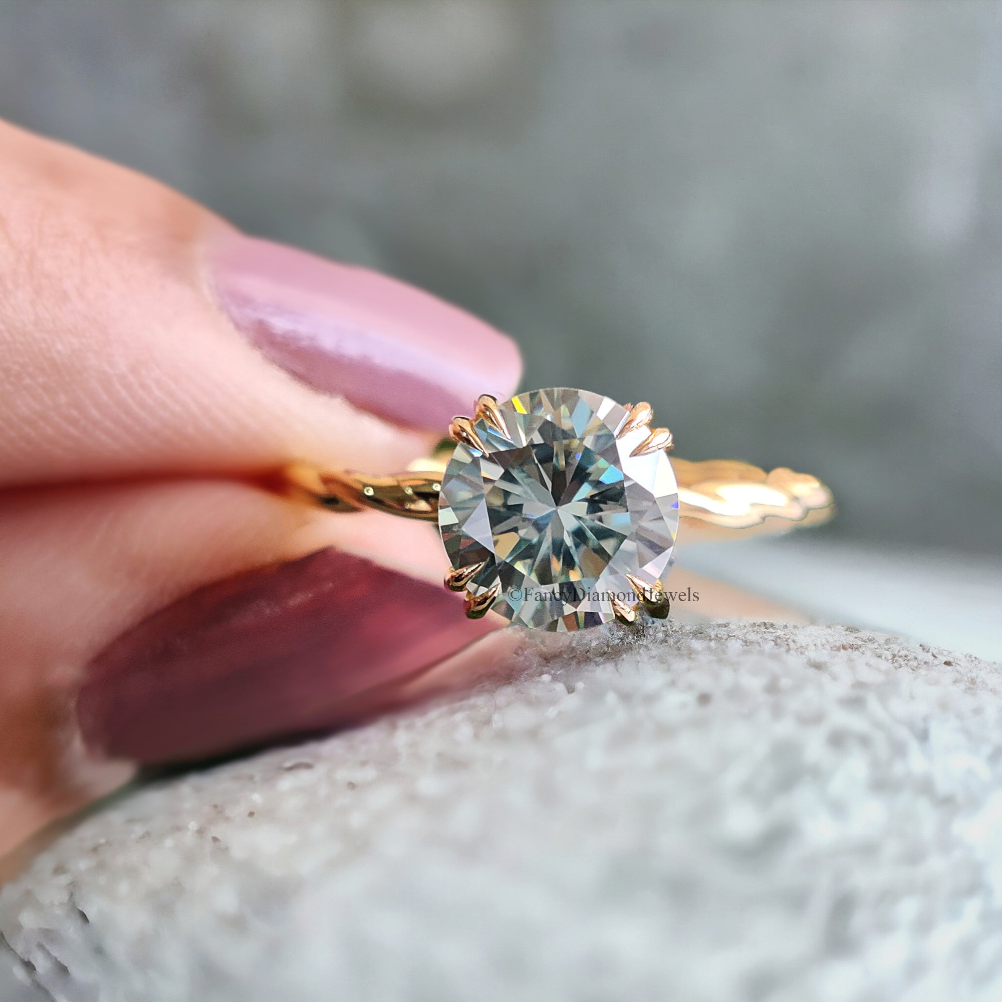 1.20 CT Round Brilliant Cut Cyan Blue Moissanite Engagement Ring Hidden Halo Double Claw Prong Twisted Shank Ring Anniversary Gift Ring FD50