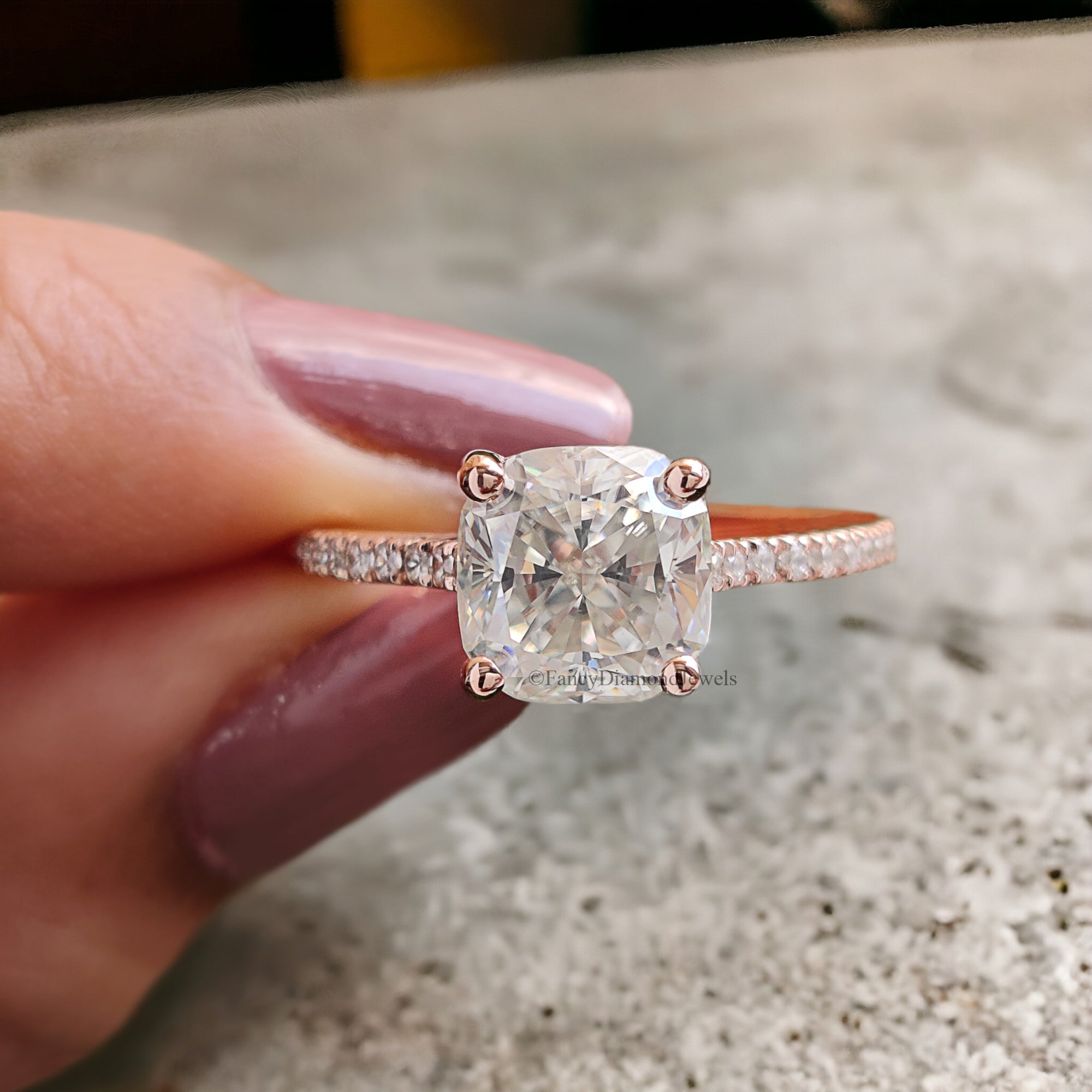 Cushion Moissanite Engagement Ring 1.90 CT Cushion Cut Moissanite Ring Round Prong Ring For Women Promise Ring Gift For Her Ring FD150