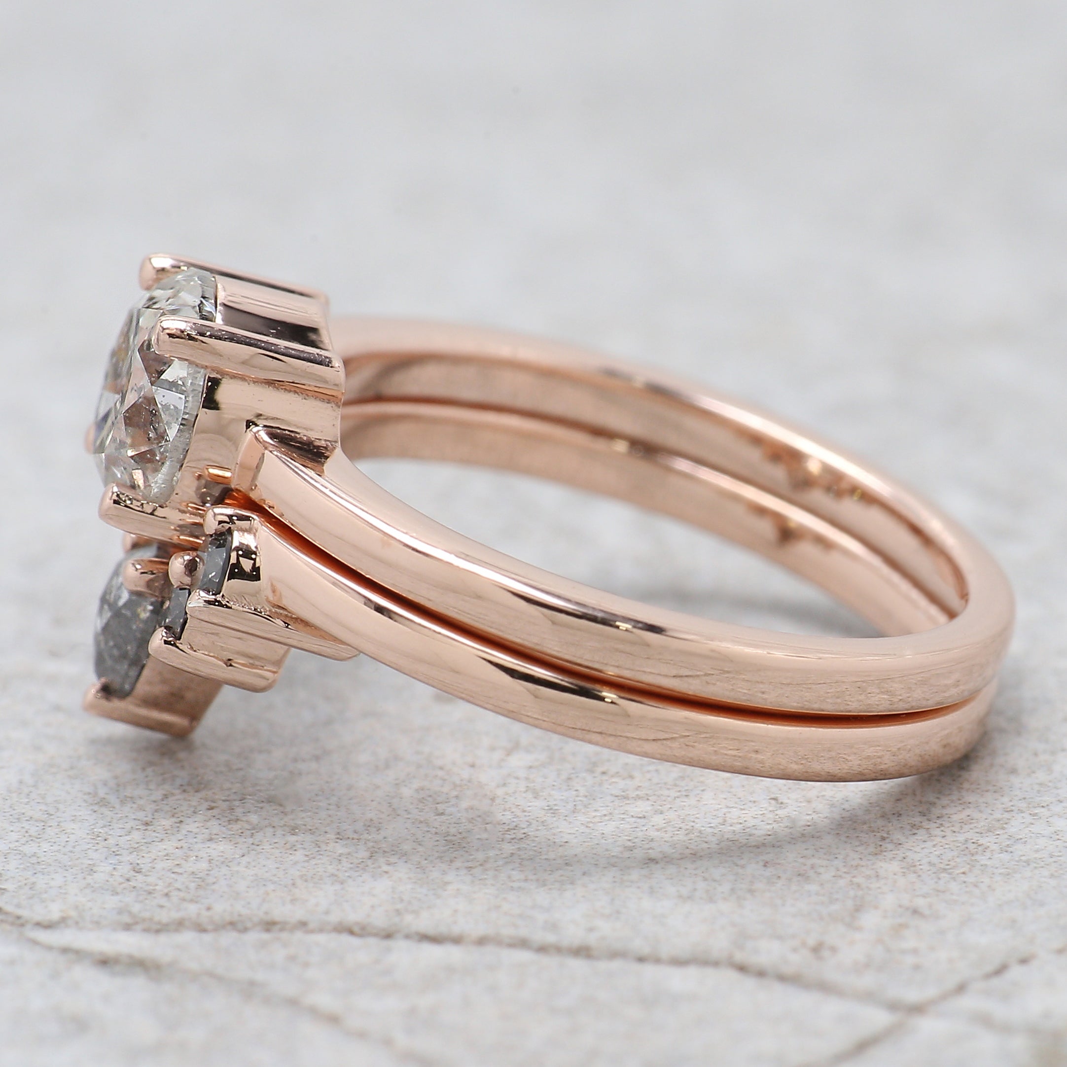 Round Cut Salt And Pepper Diamond Ring 1.10 Ct 6.22 MM Round Diamond Ring 14K Solid Rose Gold Silver Engagement Ring Gift For Her QL2674