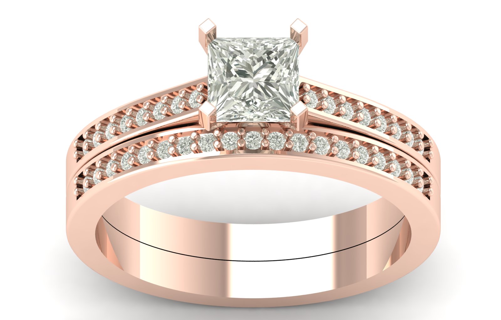 0.95 TW Unique Princess Cut Lab Grown Diamond Ring Prong Set Engagement Ring Wedding Ring Set PR614