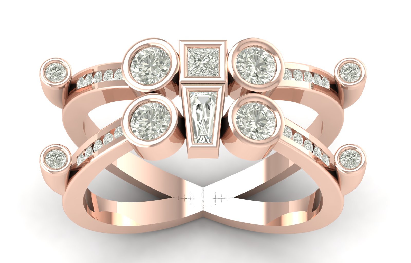 0.71 TW Unique Round Cut Lab Grown Diamond Ring Bezel Set Engagement Ring Split Band Wedding Ring PR609