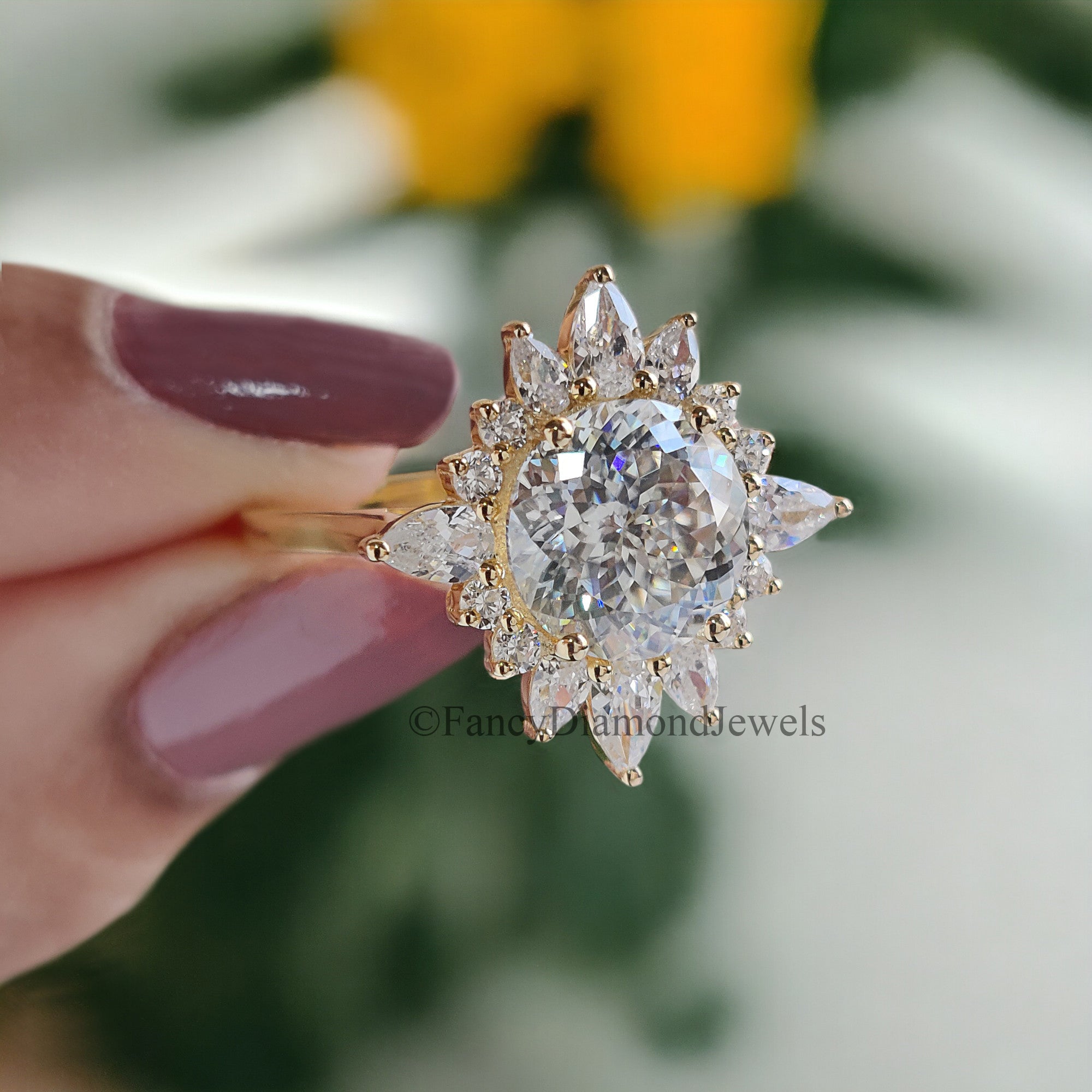 Vintage Engagement Ring 1920s Portuguese Cut Moissanite Yellow Gold Moissanite Aniversary Ring Handmade Jewelry by Fancy Diamond Jewels FD70