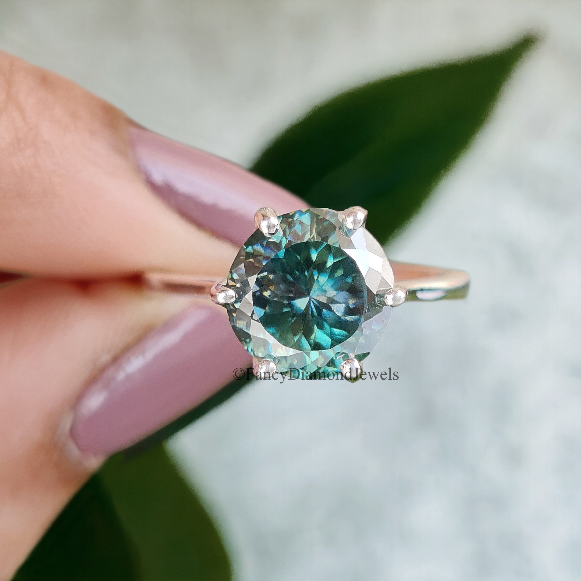 Classic 2.70 CT Portuguese Cut Cyan Blue Moissanite Engagement Ring Solitaire Ring Cathedral Wedding Ring Anniversary Gift For Her FD67