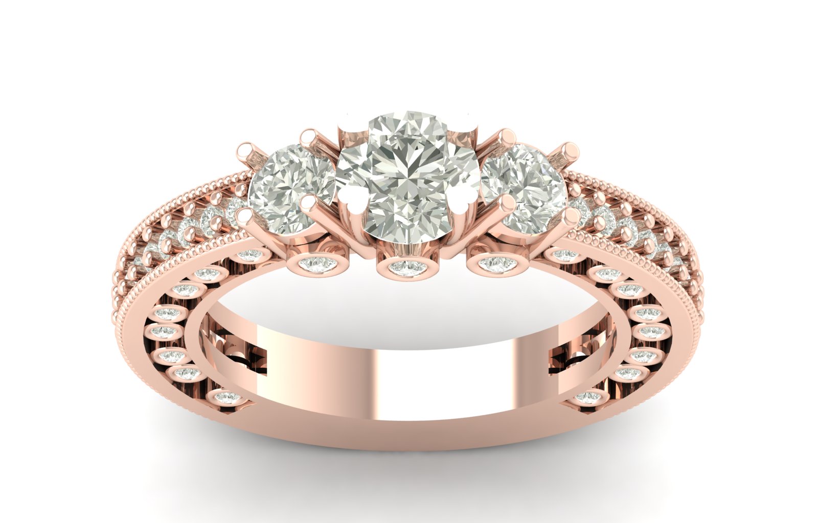 1.30 TW Round Cut Lab Grown Diamond Ring Trinity Brilliance Three Stone Diamond Engagement Ring Wedding Ring PR591