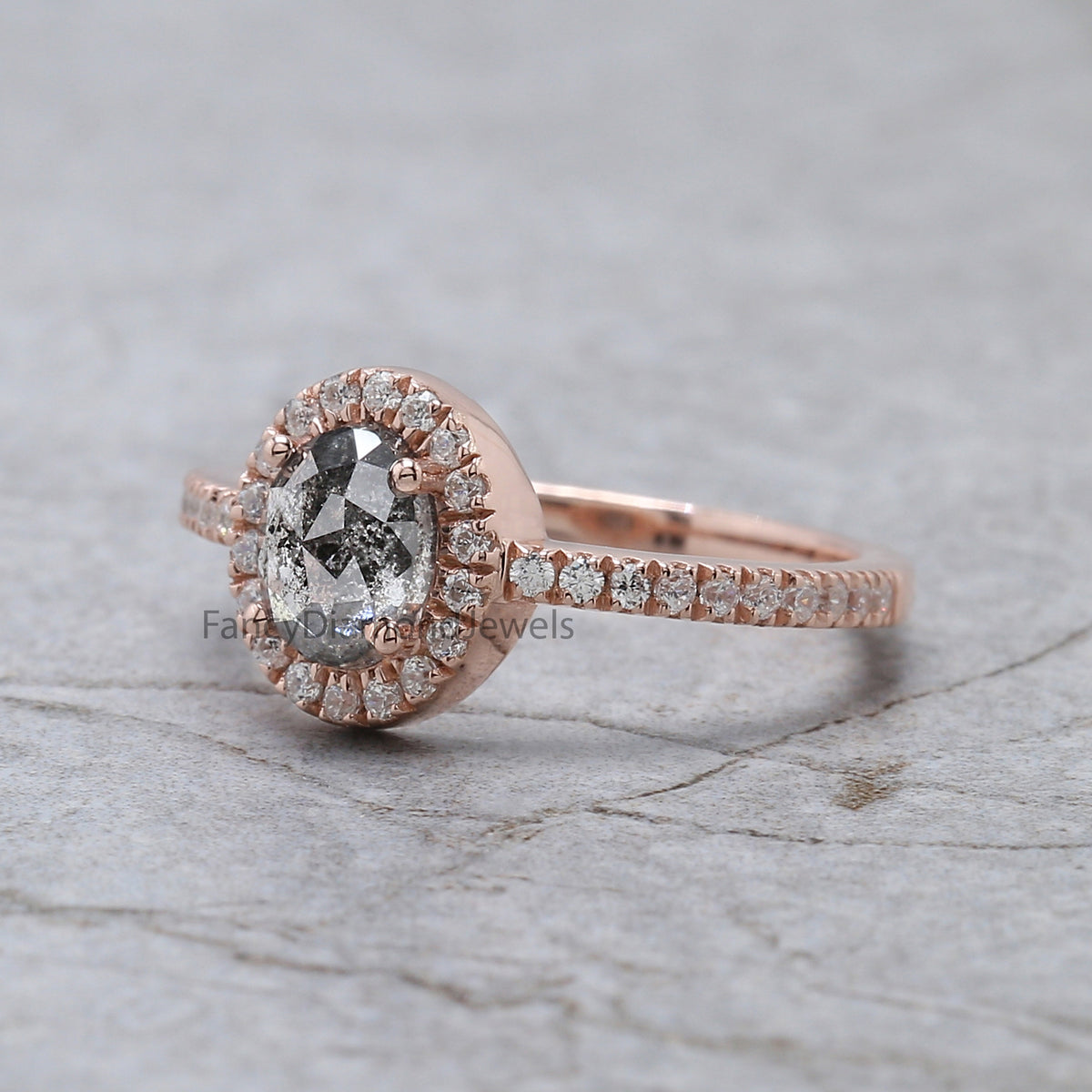 Oval Cut Salt And Pepper Diamond Ring 0.86 Ct 6.62 MM Oval Diamond Ring 14K Solid Rose Gold Silver Oval Engagement Ring Gift For Her QL2057