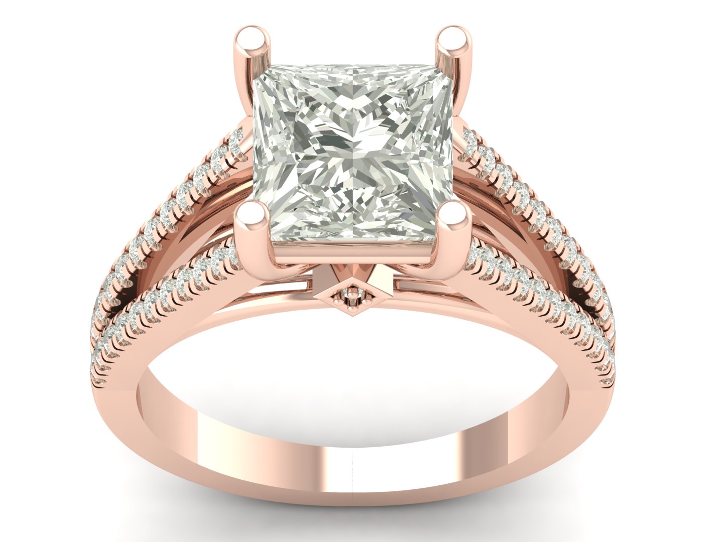 3.51 TW Unique Design Ring Princess Cut Lab Grown Diamond Ring Prong Set Engagement Ring Split Band Wedding Ring PR616