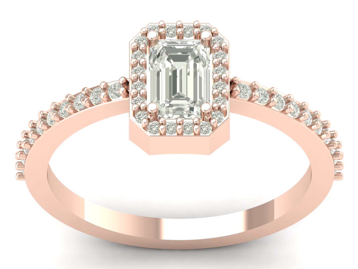 0.76 TW Unique Design Ring Emerald Cut Lab Grown Diamond Ring Halo Set Engagement Ring Wedding Ring PR613