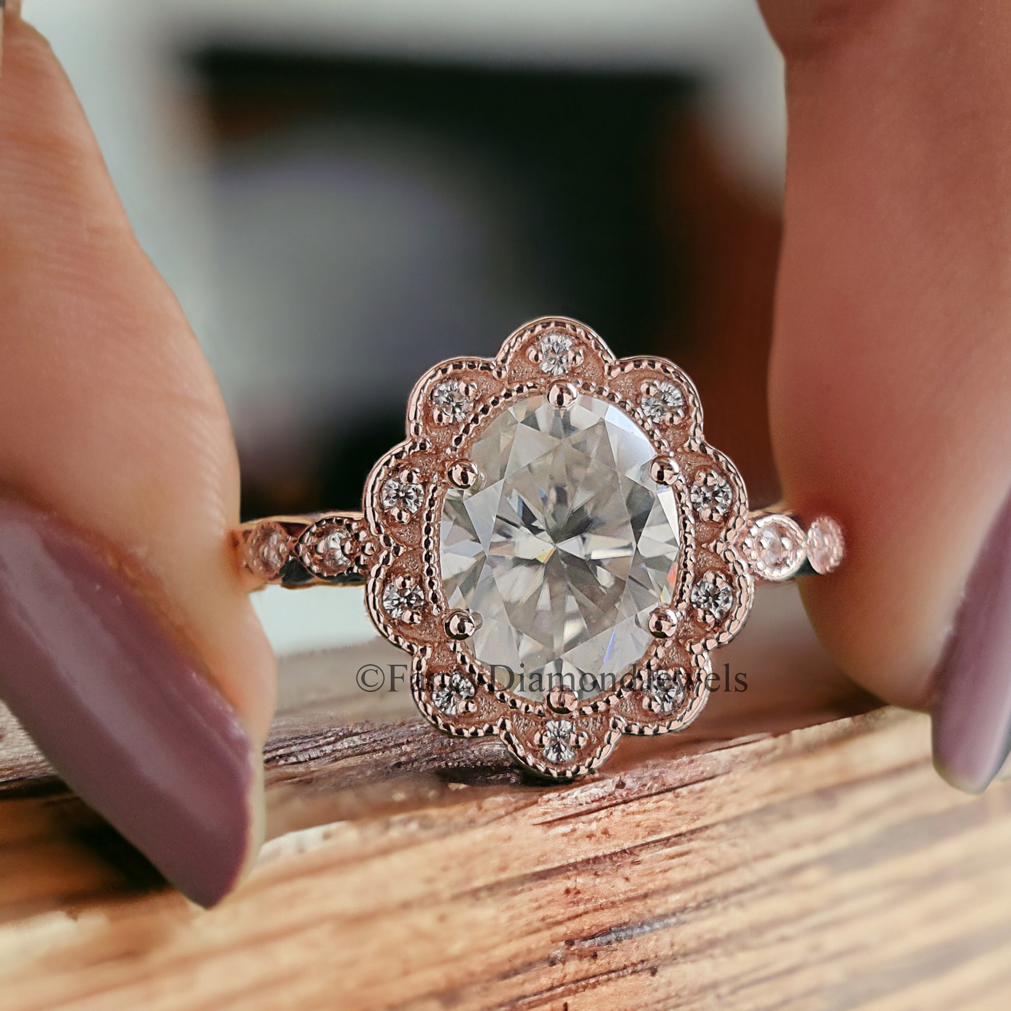 Oval Moissanite Bridal Ring 1.70ct Diamond Bridal Ring Rose Gold Matching Ring Moissanite Engagement Ring Anniversary Ring Gift For Her FD77