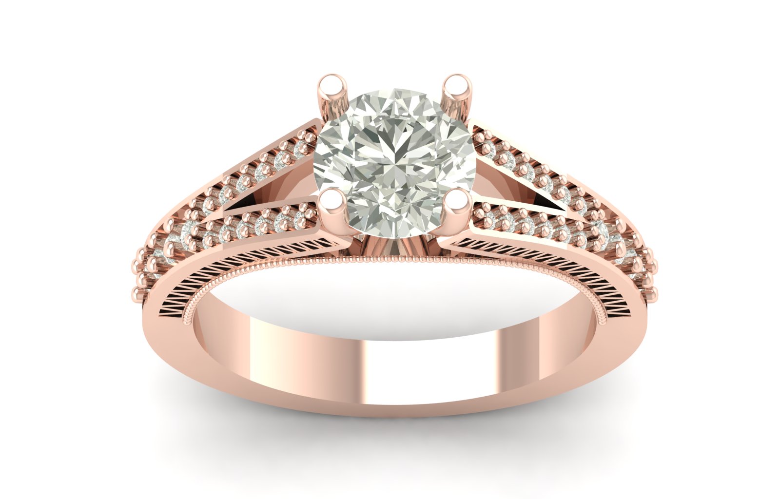 1.48 TW Prong Setting Round Cut Lab Grown Diamond Ring Solitaire Ring split Band Wedding Ring Engagement Band PR598