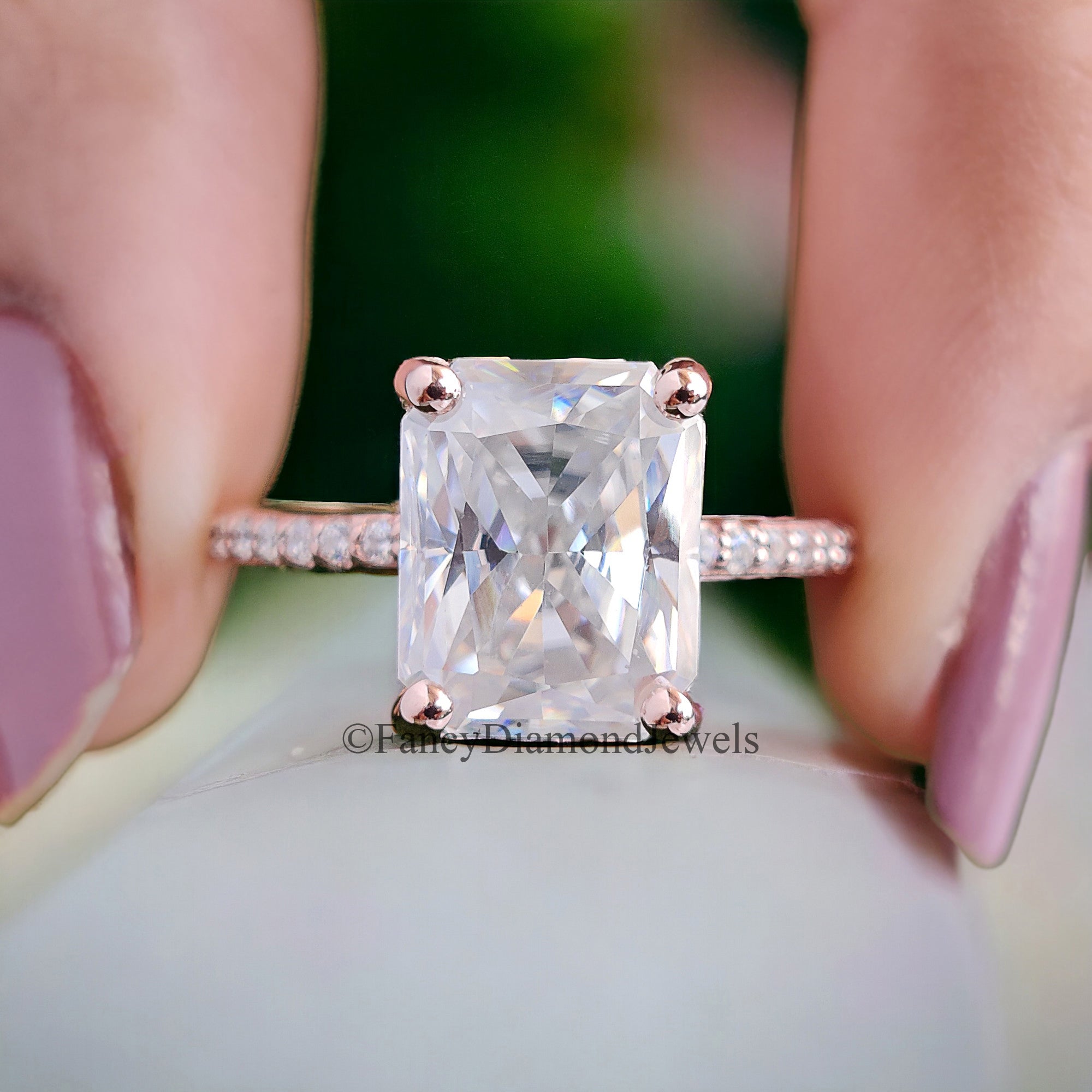 Radiant Cut Colorless Moissanite 3.90 TW Pave Setting Engagement Ring Wedding Ring 14K White Gold Moissanite Engagement Ring Bridal Set FD30