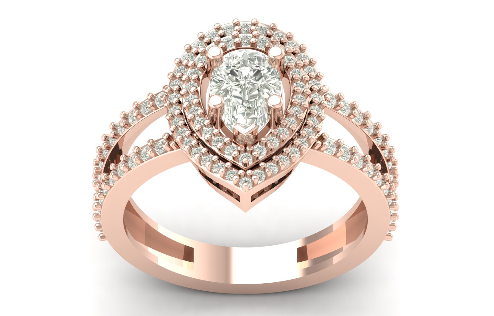 1.21 TW Unique Design Ring Pear Cut Lab Grown Diamond Ring Double Halo Set Engagement Ring Split Band Wedding Ring PR615