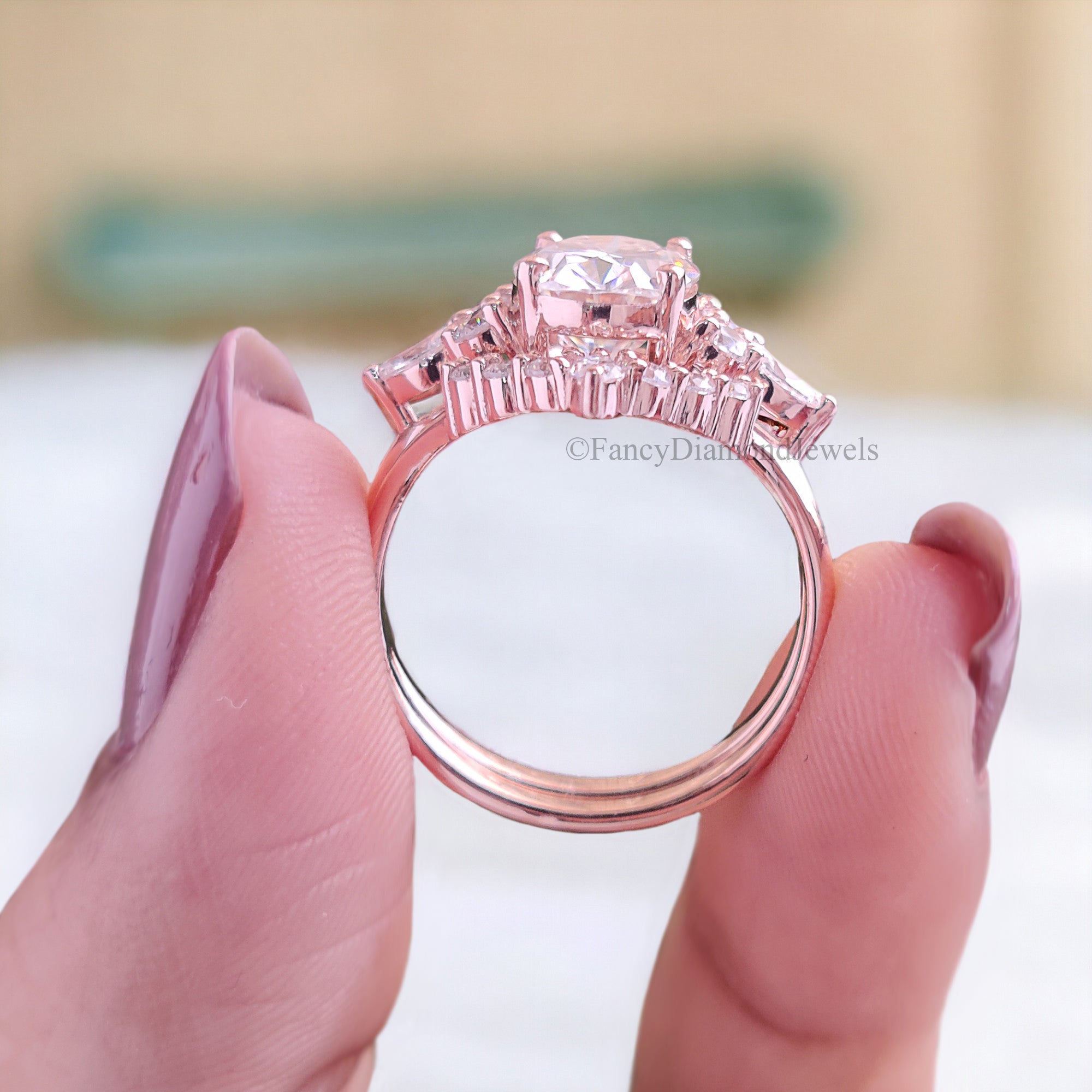 Oval Moissanite engagement ring set vintage unique rose gold engagement ring women Marquise Cluster ring wedding Bridal Promise ring FD119