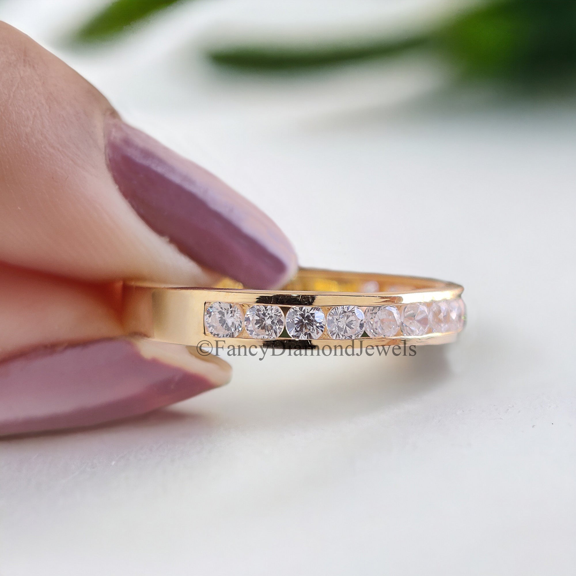 Stunning Round Cut Moissanite Wedding Band In Channel Setting Half Eternity Style Wedding Band Anniversary Gift for Her Bridal Band FD46