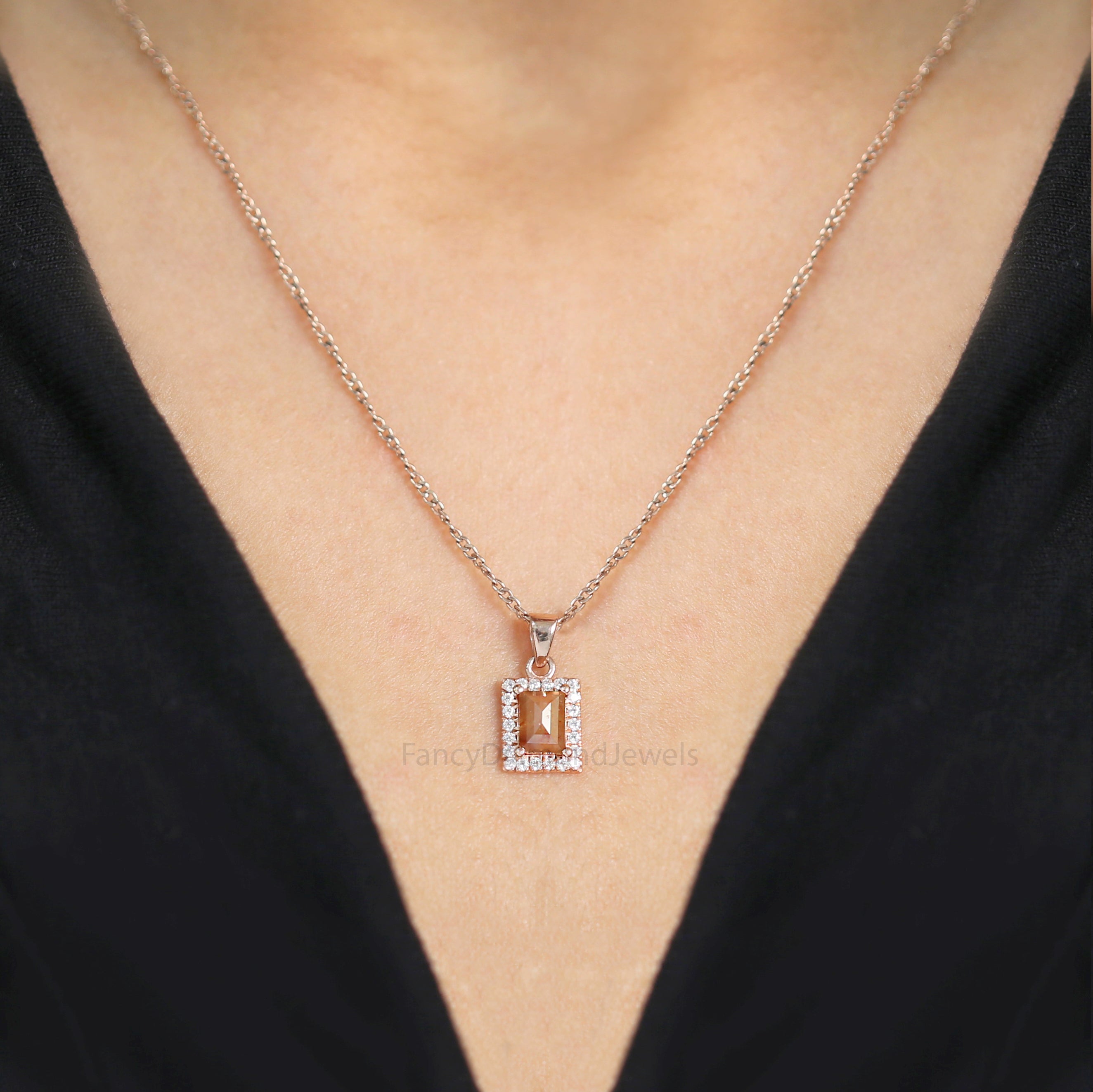 Baguette Brown Color Diamond Pendant 0.81 Ct 6.20 MM Baguette Shape Diamond Pendant 14K Solid Rose Gold Silver Engagement Pendant QN8980