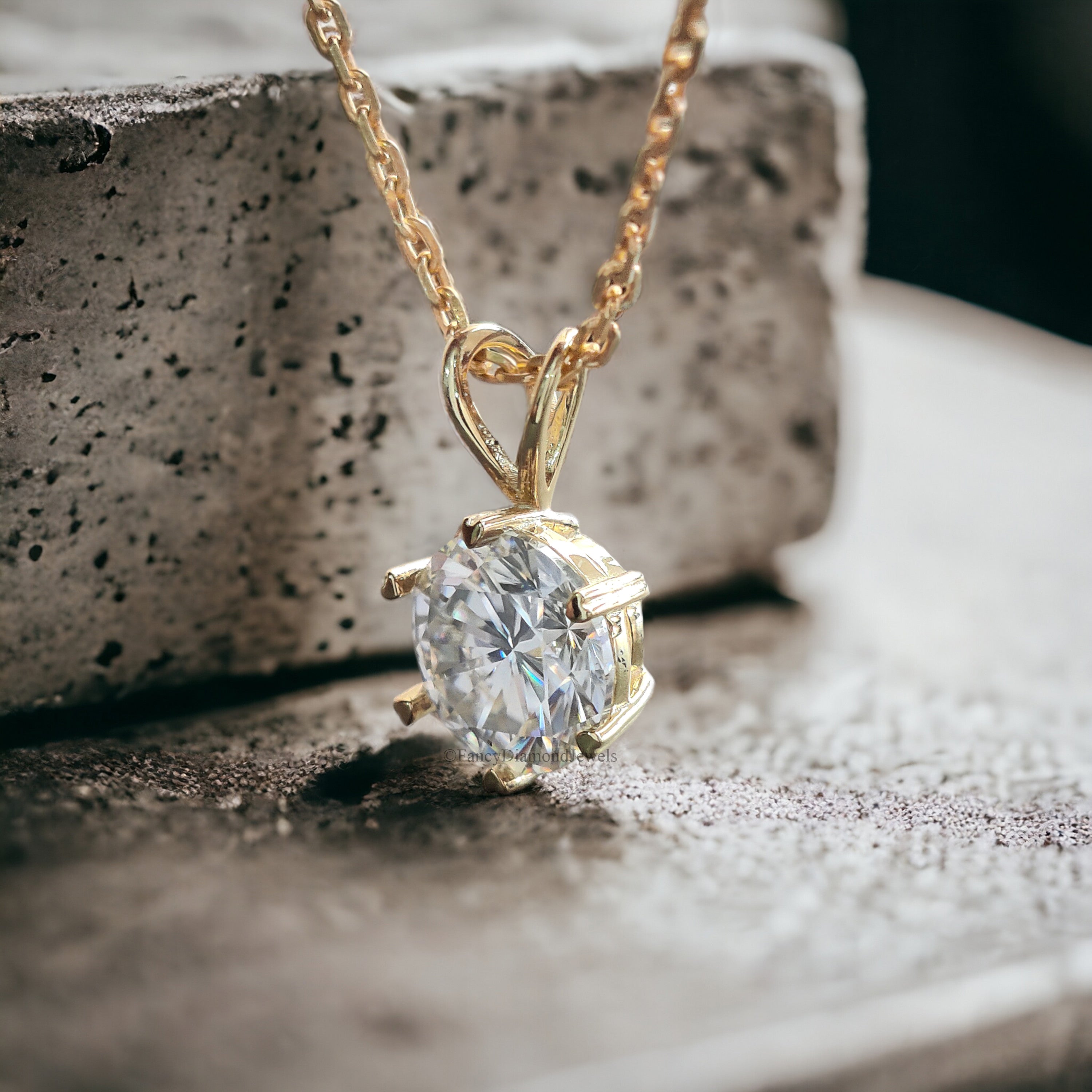 Antique Moissanite Pendant 3.50 CT Round Brilliant Cut Yellow Gold handmade jewelry Six Heart Shape prong basket setting Pendant FD151