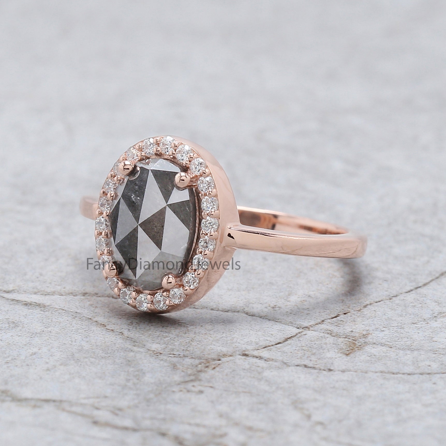 Oval Cut Salt And Pepper Diamond Ring 1.60 Ct 8.91 MM Oval Diamond Ring 14K Solid Rose Gold Silver Oval Engagement Ring Gift For Her QL2123