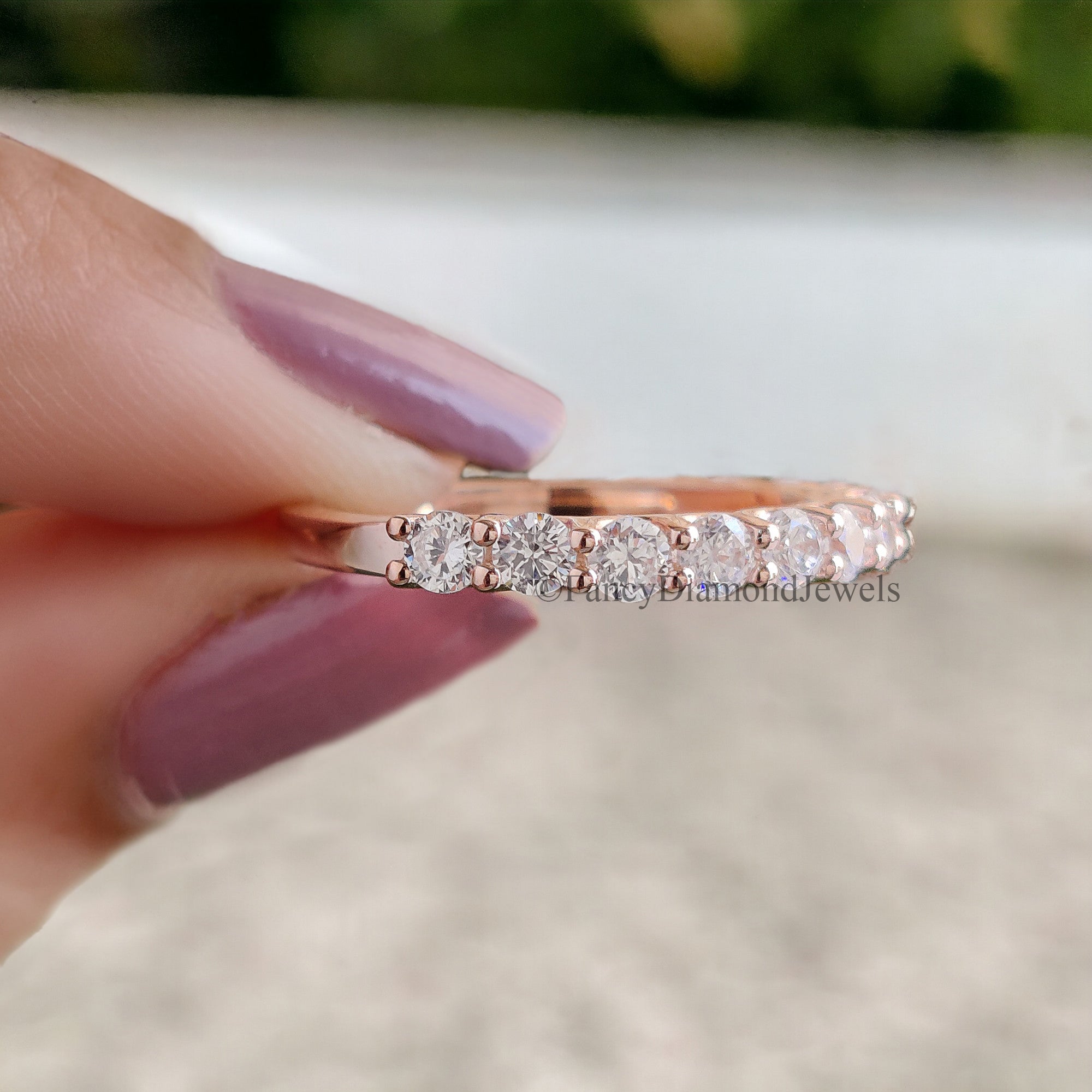 Round Brilliant Cut Colorless Moissanite Band 1.50/1.70/2.0/2.5 MM Full Eternity Wedding Band Anniversary Gift for Her Bridal Band FD35