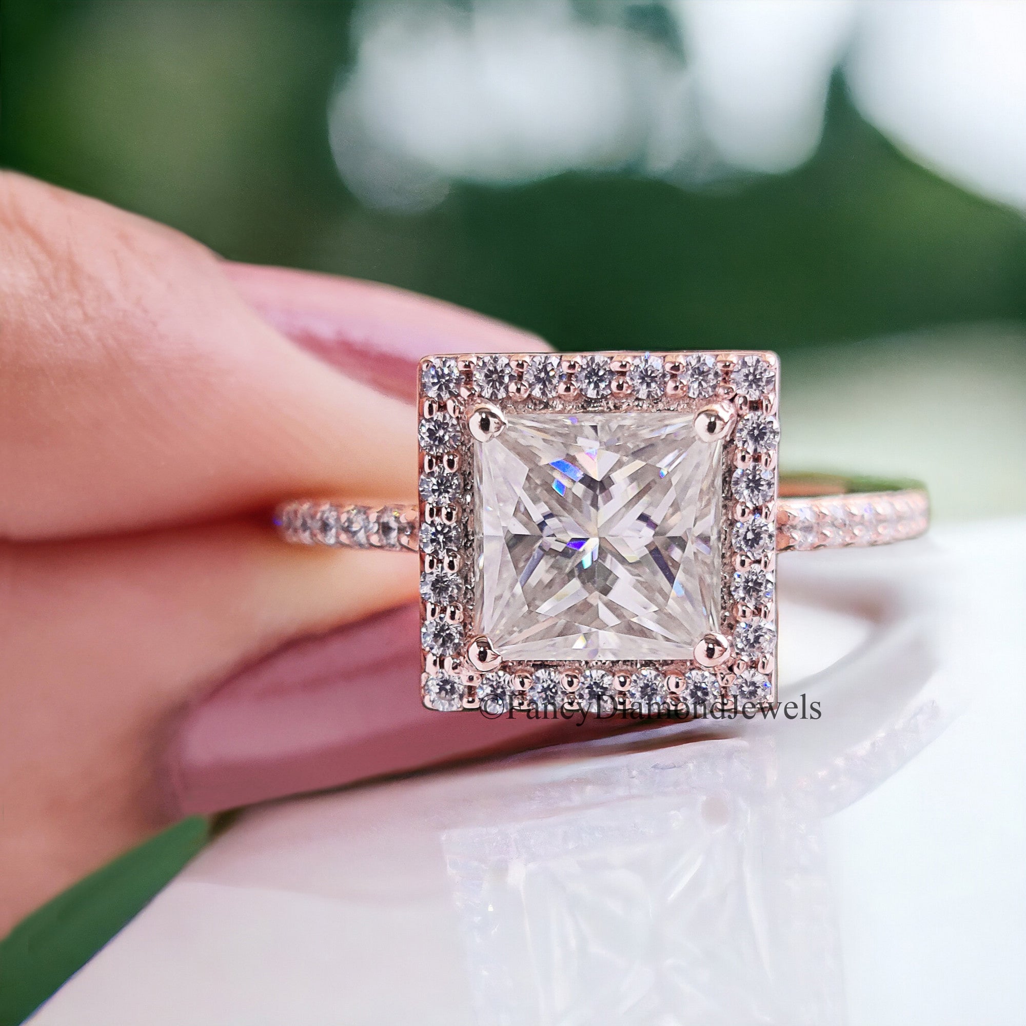 1.70 CT Princess And Round Cut Colorless Moissanite Halo Engagement Ring Prong Set Wedding Ring Cathedral Ring Anniversary Gift Ring FD103