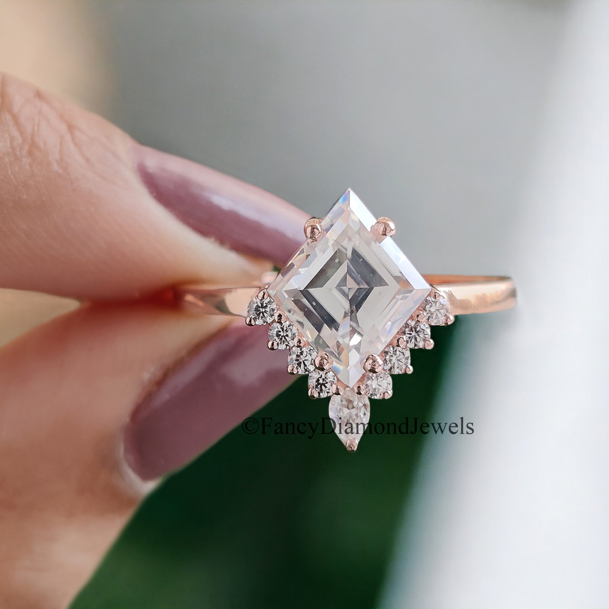 1.80 CT Kite Half Halo Colorless Moissanite Ring Antique Half Halo Engagement Ring Prong Set Wedding Ring Anniversary Gift For Her FD79