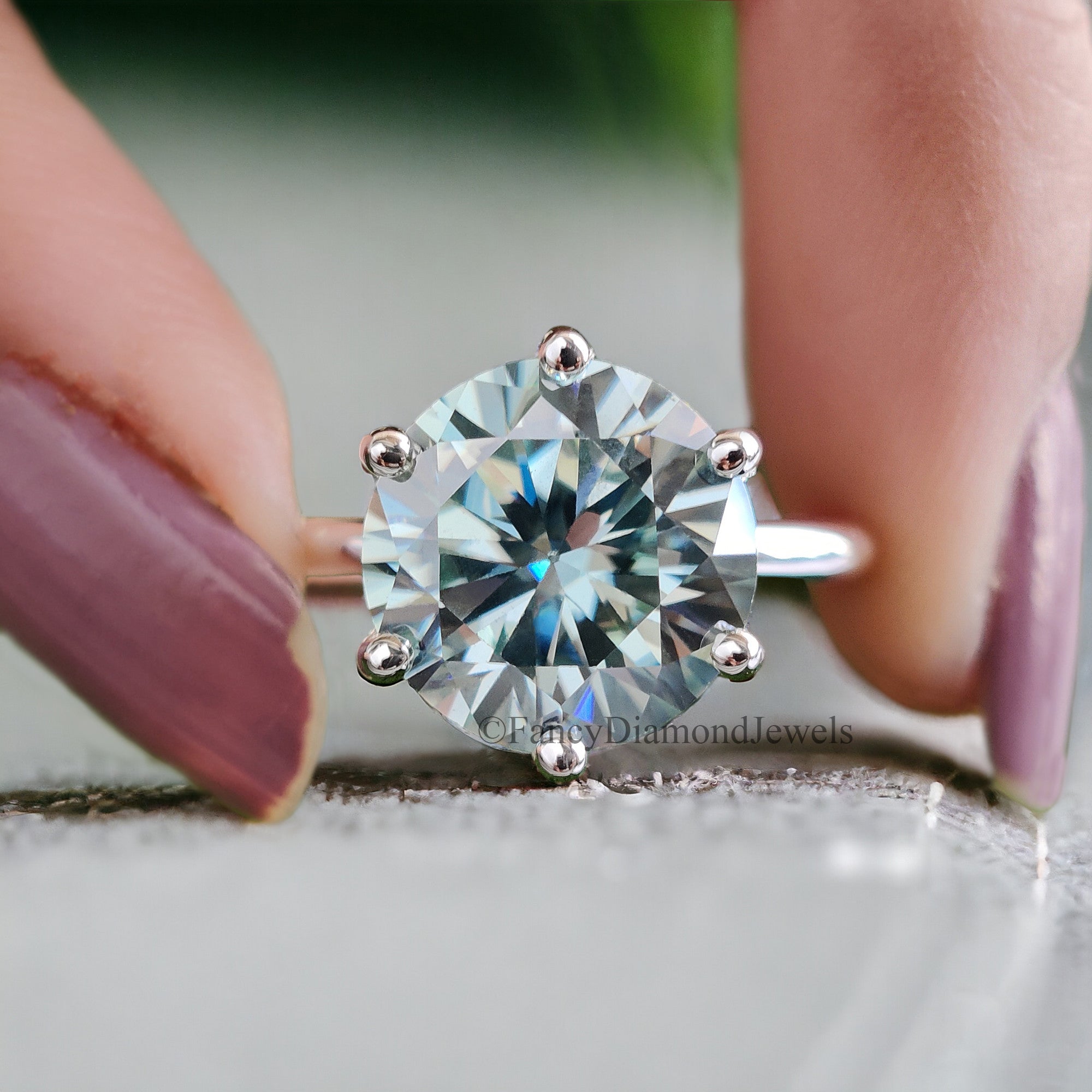 Classic 4.00 CT Round Brilliant Cut Cyan Blue Moissanite Engagement Ring 6 Prongs Solitaire Ring Wedding Ring Set Anniversary Gift Ring FD39