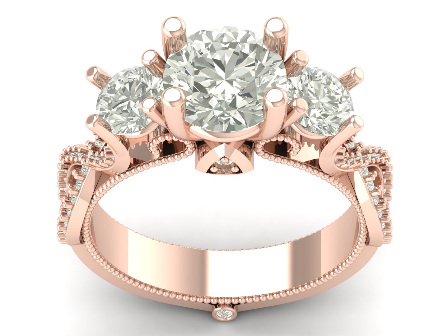 3.00 TW Three Stone Unique Ring Prong Set Ring Round Cut Lab Grown Diamond Ring Wedding ring Bridal Ring Engagement ring PR605