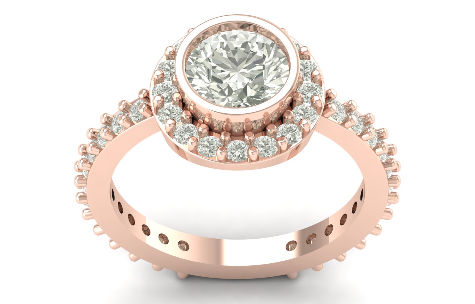 2.08 TW Round Cut Lab Grown Diamond Ring Bezel & Halo Setting Engagement Ring Bridal Wedding Ring Solitaire Ring PR629