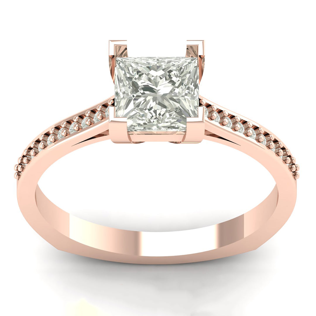 1.42 TW Unique Princess Cut Lab Grown Diamond Ring Prong Set Engagement Ring Wedding Ring PR644
