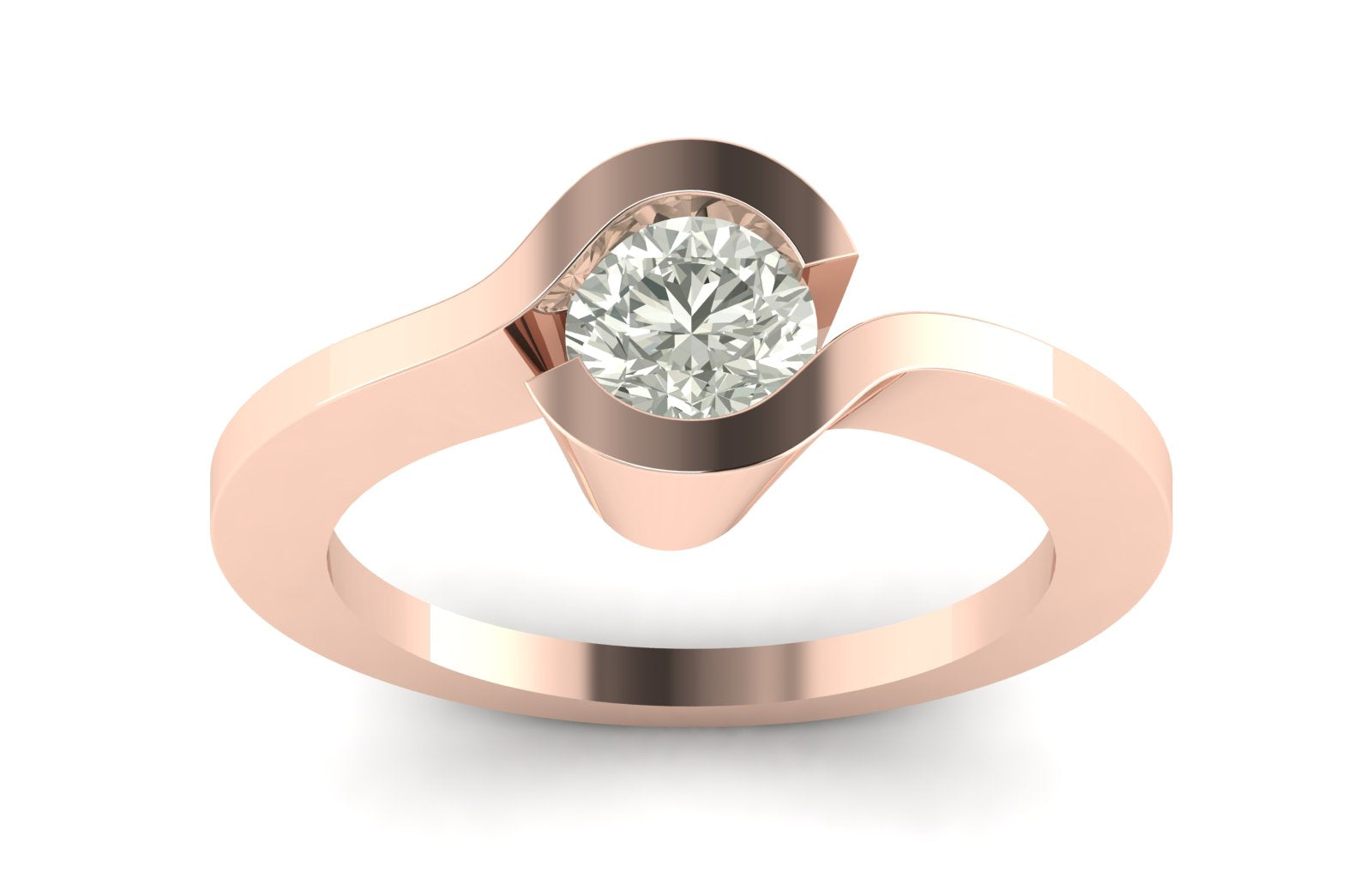 Unique Ring 0.81 TW Curved Solitaire Diamond Ring Round Cut Lab Grown Diamond Ring Engagement Ring Bridal Wedding Ring PR620