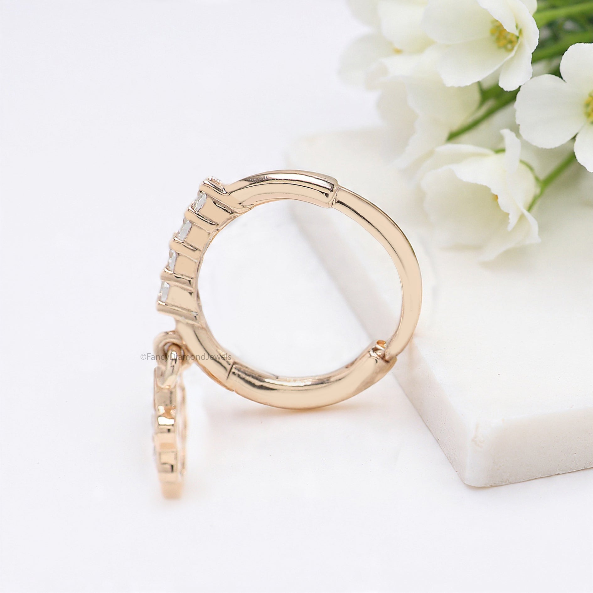 Flower Nose Ring With Diamond Dangling Nose Studs Moissanite Diamond Nose Hoop Nose Stud Rose Gold Nose Ring Diamond Nose Stud Hoop FD492