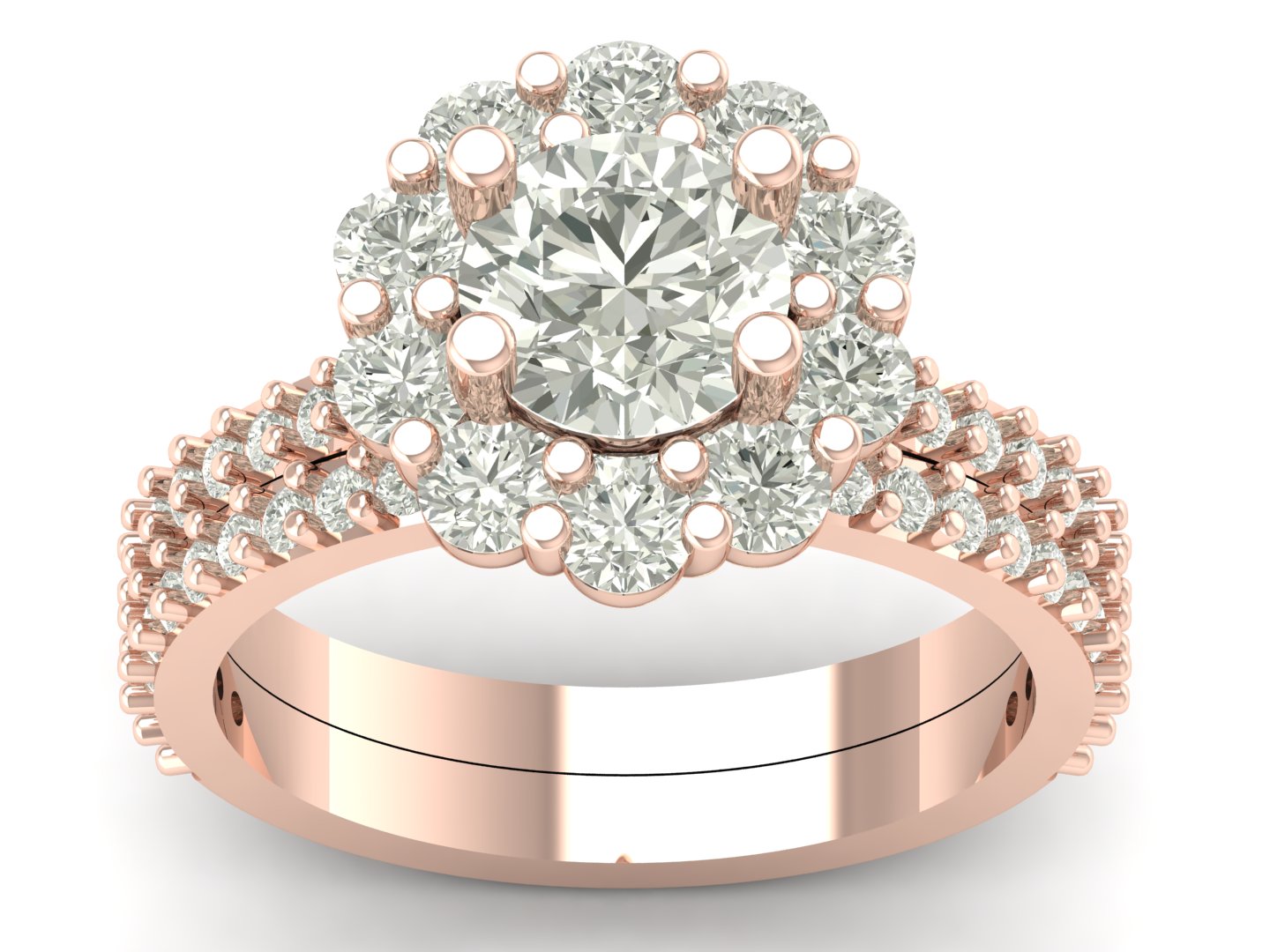 0.71 TW Round Cut Lab Grown Diamond Ring Solitaire Ring Unique Ring Halo Setting Wedding Ring Engagement Ring Set PR610