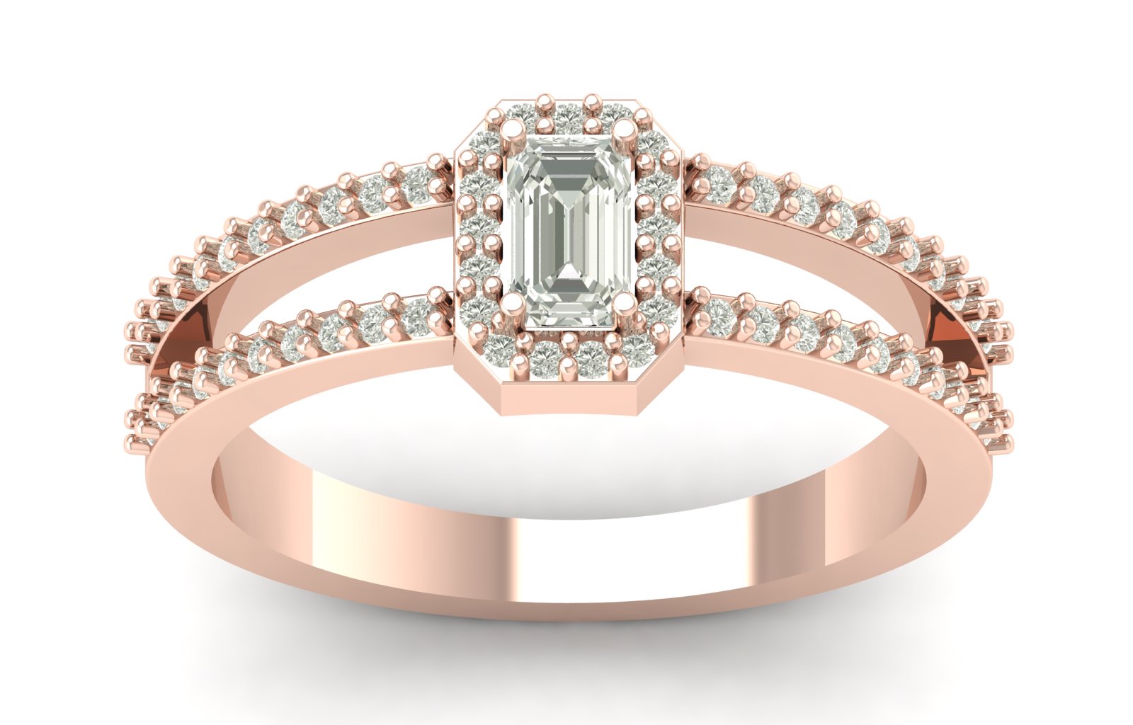 0.47 TW Unique Design Ring Emerald Cut Lab Grown Diamond Ring Halo Set Engagement Ring Split Band Wedding Ring PR612