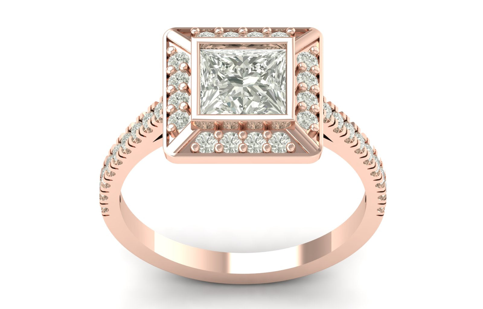 1.75 TW Unique Princess Cut Lab Grown Diamond Ring Halo & Bezel Set Engagement Ring Wedding Ring PR638