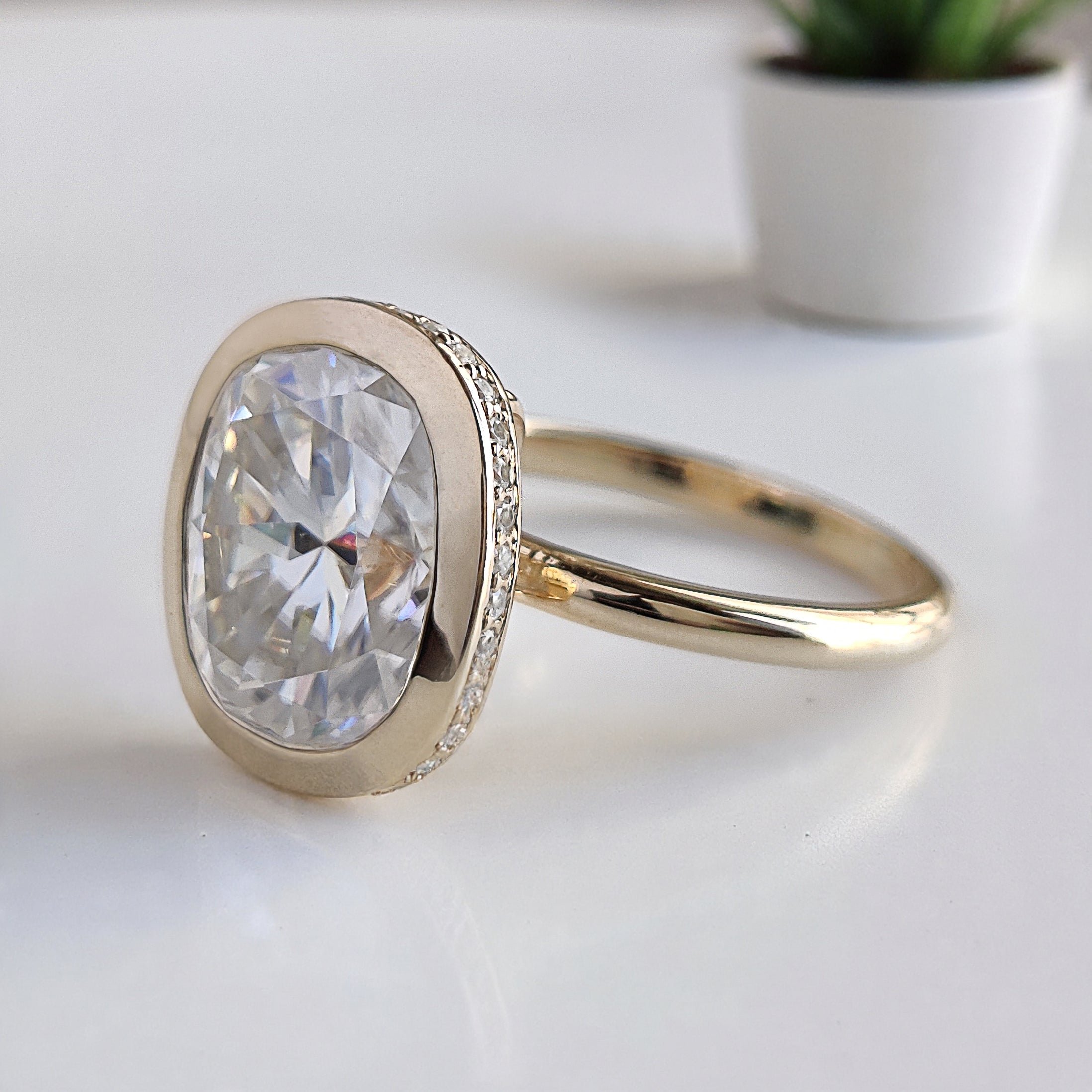 4.00 CT Cushion Cut Lab Grown Diamond Ring Bezel Set With Hidden Halo Elongated Cushion Lab Grown Ring Wedding Ring Gift For Her FD457