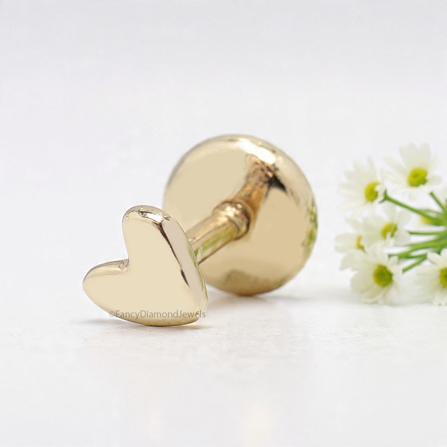 Heart Internally Threaded Labret tragus stud conch earrings Silver Yellow Gold Cuff cartilage helix stud flat back labret stud FD507