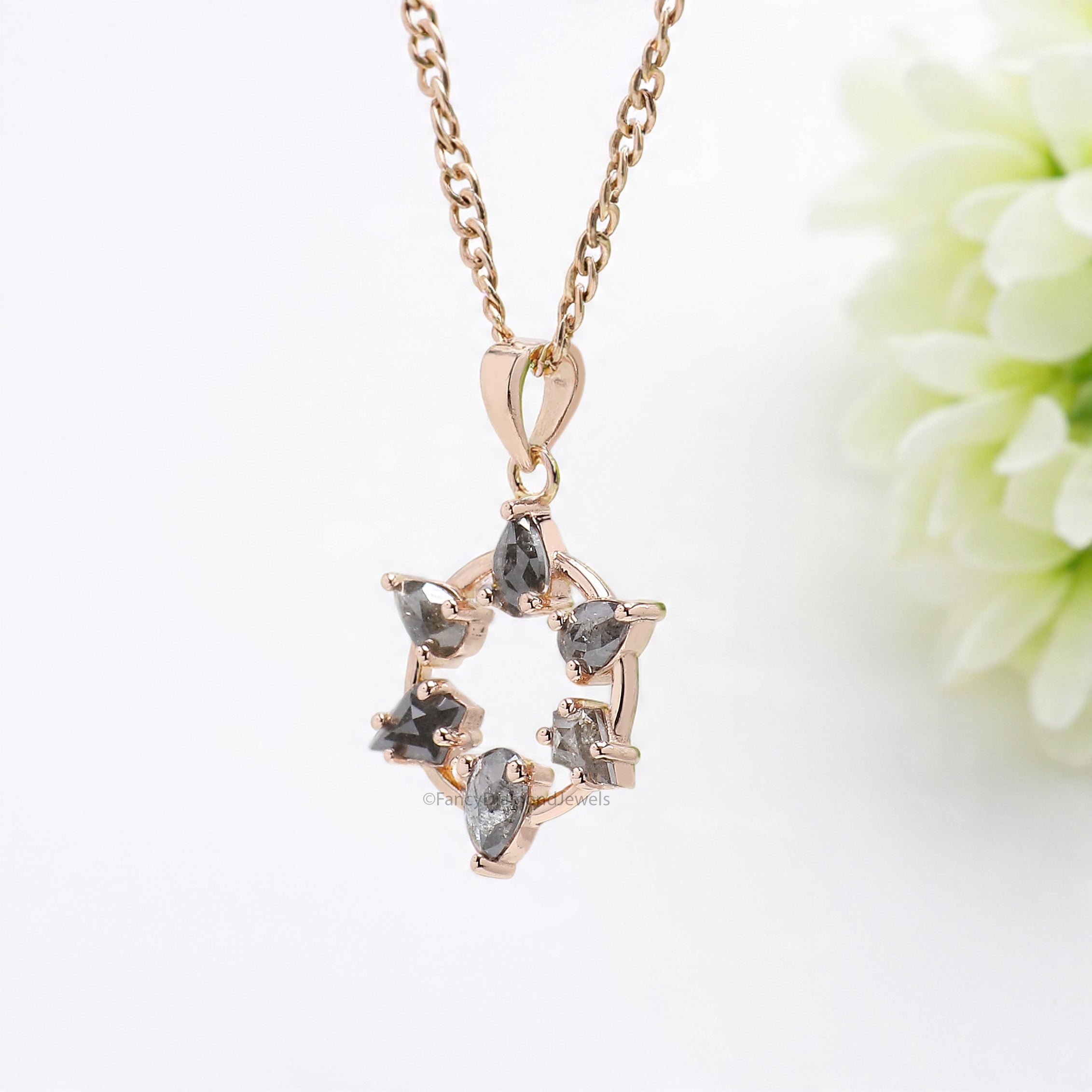 0.49 Ct Mix Shape Salt And Pepper Diamond Pendant Mix Shape Diamond Pendant 14K Solid Rose Gold Silver Engagement Pendant KDN2385