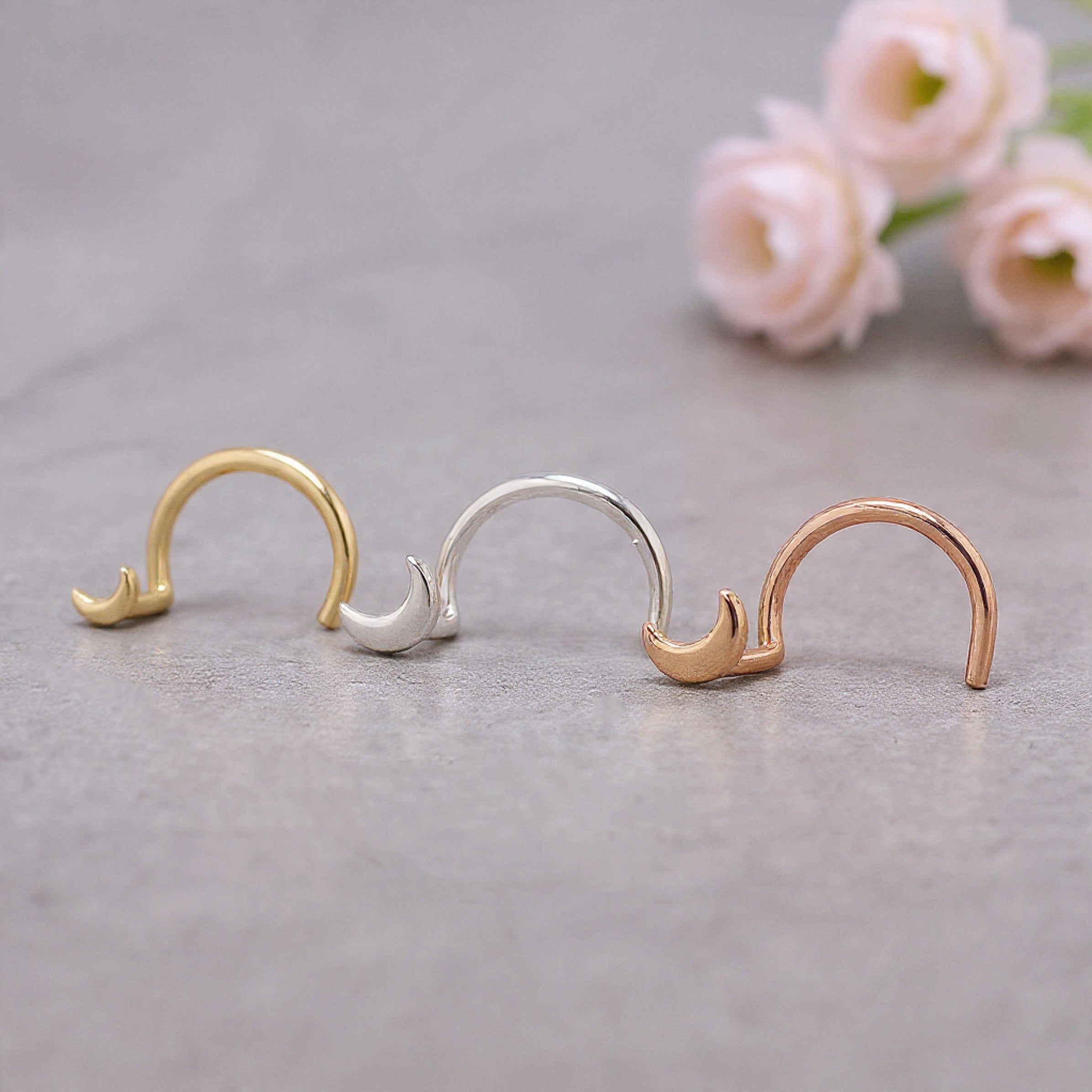 Goddess Moon Nose Stud Simply Sweet Crescent Moon Nose Ring Rose Gold Sterling Silver Nose Stud Small Tiny Nose Ring FD487