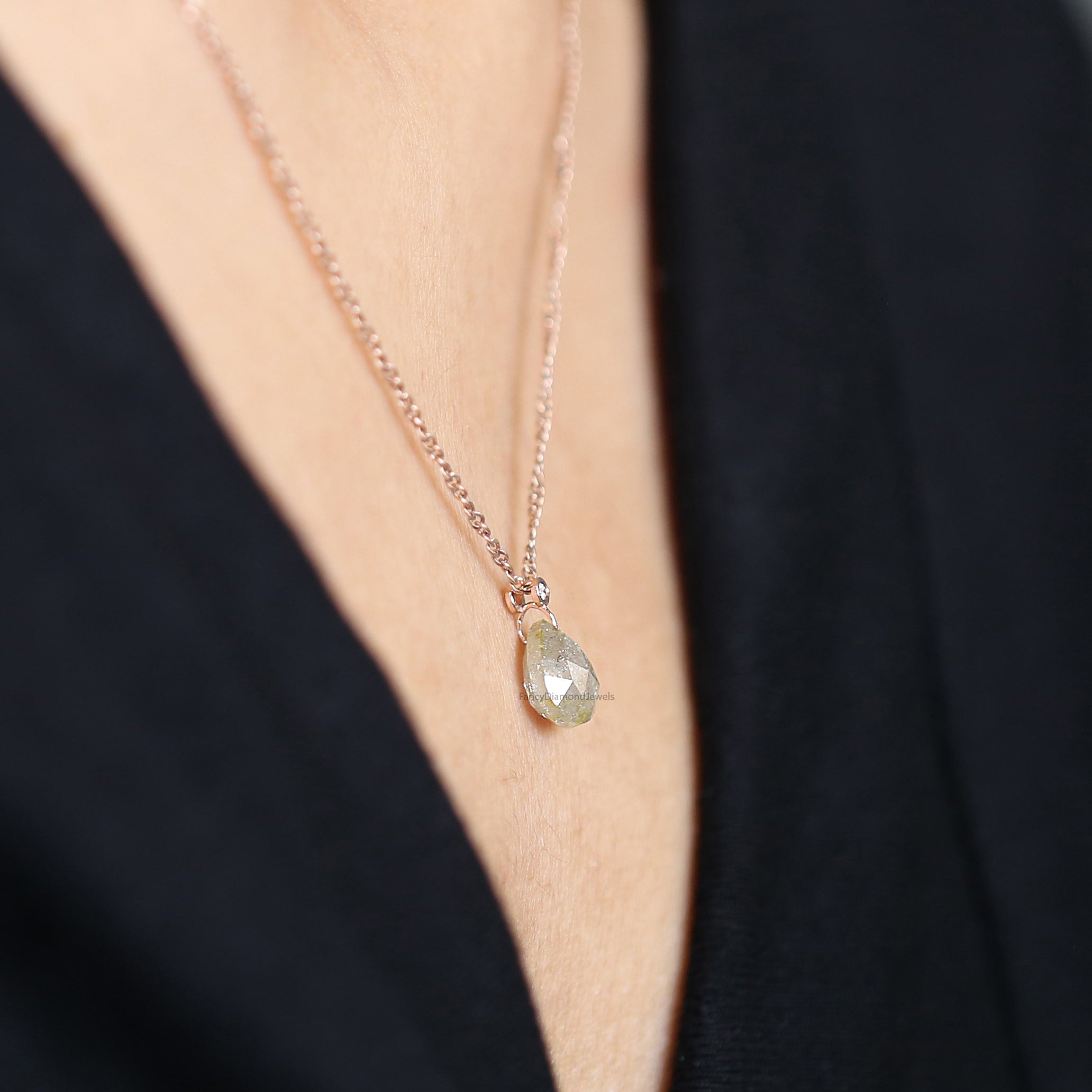Pear Shape Grey Color Diamond Pendant 2.96 Ct 9.30 MM Pear Cut Diamond Pendant 14K Solid Rose Gold Silver Engagement Pear Pendant QL7462