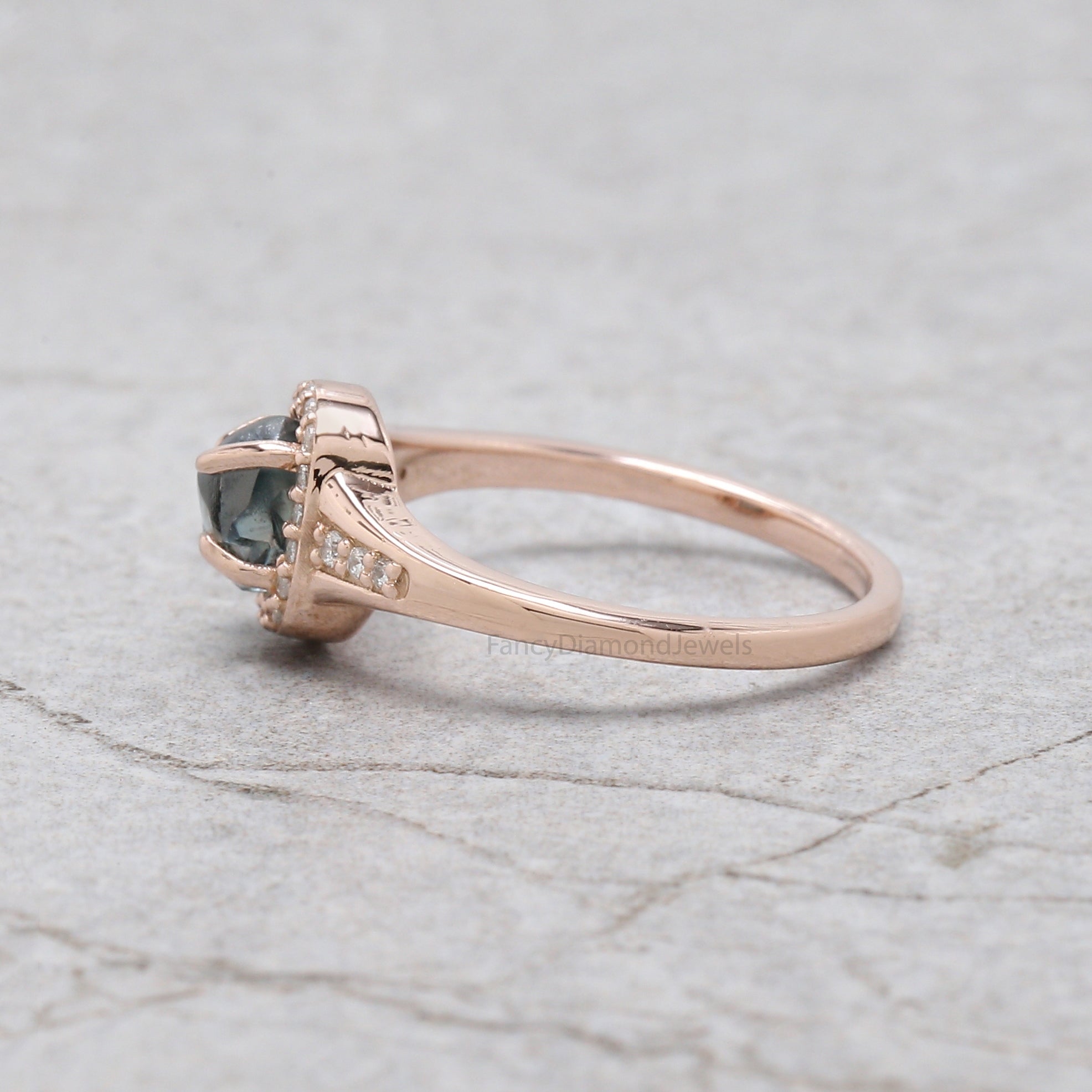 Rough Blue Color Diamond Ring 1.12 Ct 6.12 MM Crystal Rough Diamond Ring 14K Solid Rose Gold Silver Engagement Ring Gift For Her QL2319