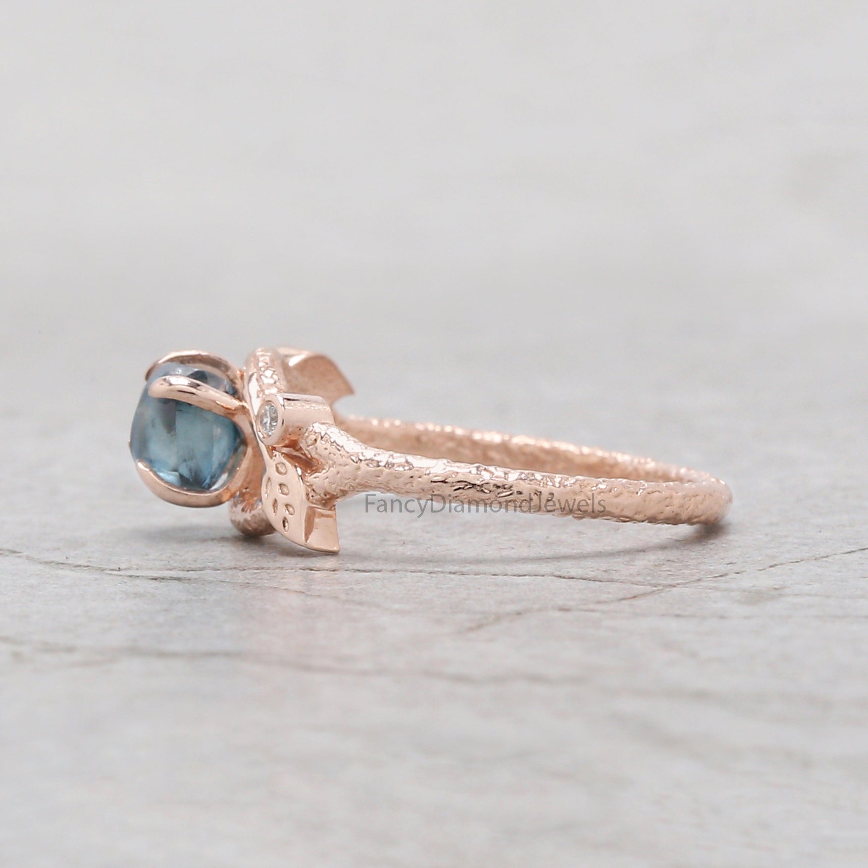 Rough Blue Color Diamond Ring 0.81 Ct 5.45 MM Crystal Rough Diamond Ring 14K Solid Rose Gold Silver Engagement Ring Gift For Her QL2228