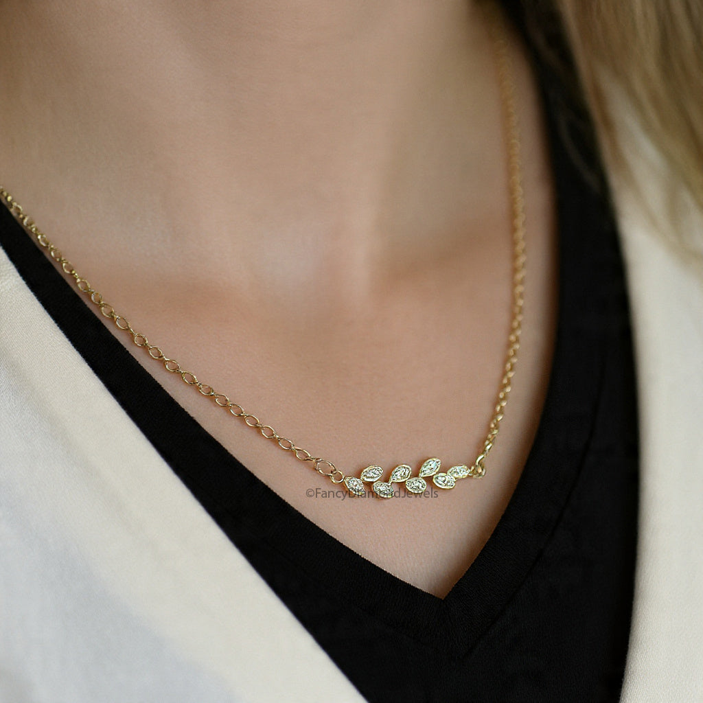 Moissanite Leaf Pendant Necklace in Gold | Round Brilliant Cut Diamond Look | Nature-Inspired Jewelry Gift Minimalist Wedding Jewelry KD946