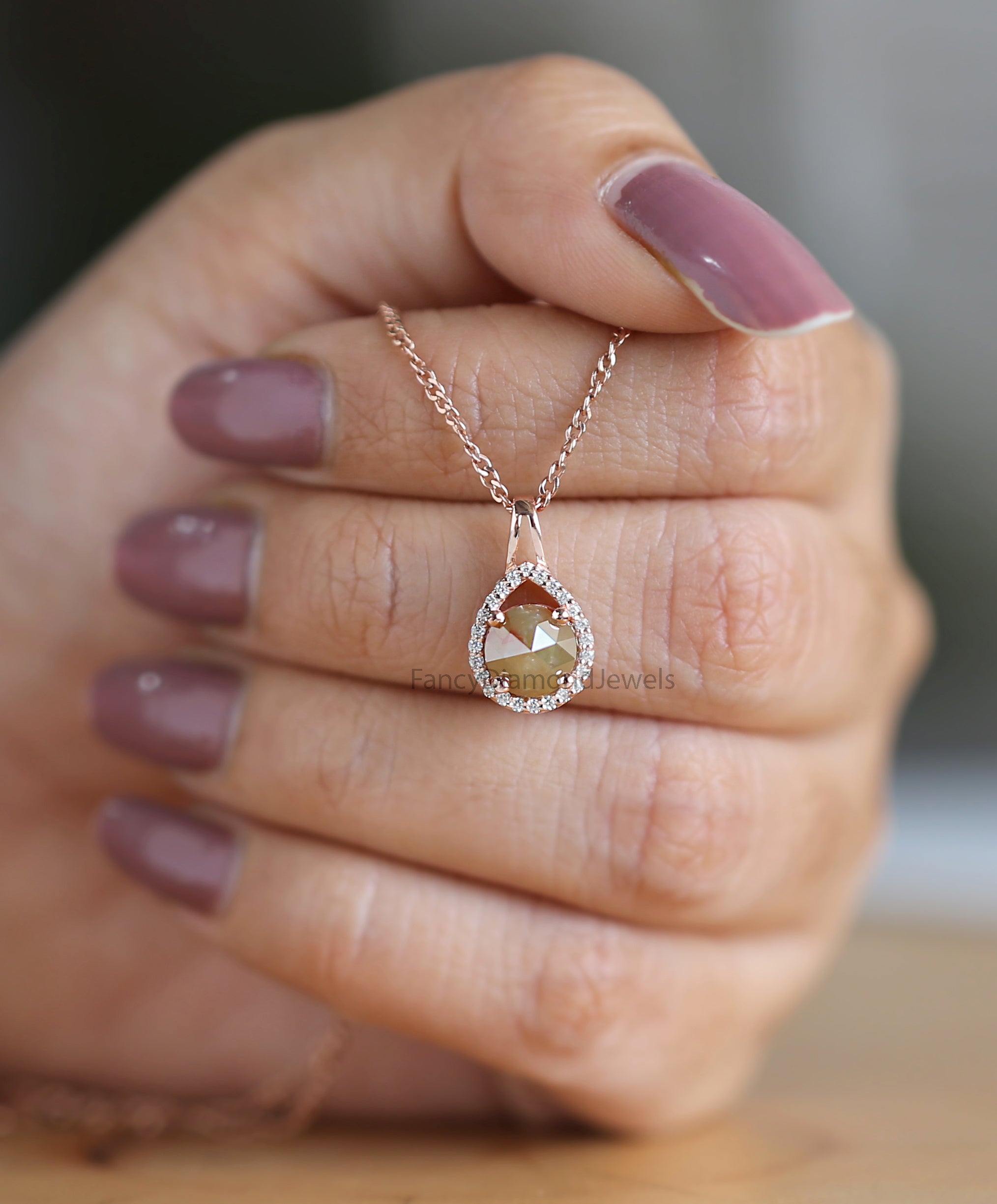 Round Rose Cut Diamond Pendant, Unique Diamond Pendant, Yellow Diamond Pendant, Yellow Round Pendant, Dangling Diamond Pendant KDN9967