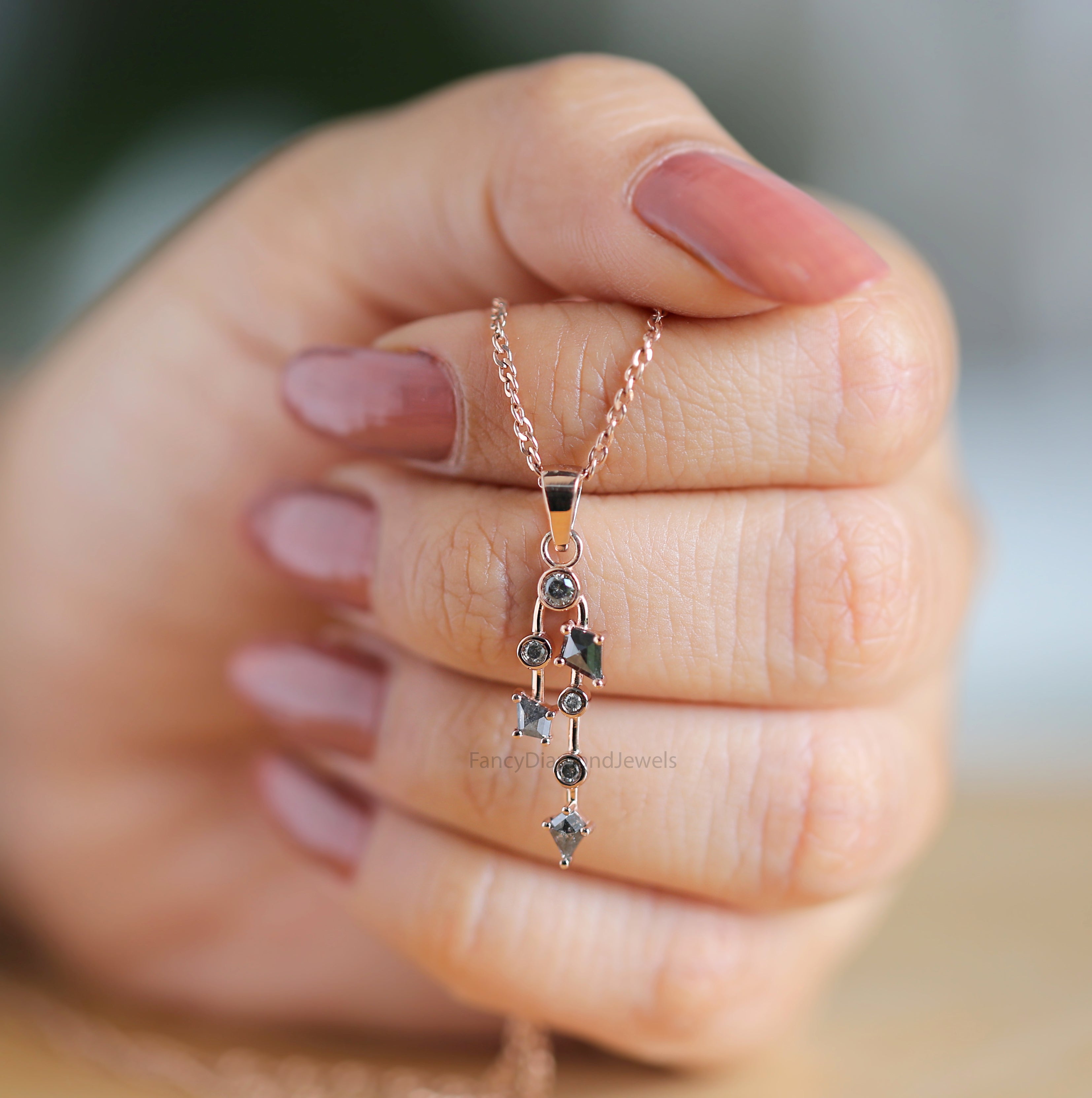 Kite Shape Salt And Pepper Diamond Pendant, Kite Unique Diamond Pendant, Kite Cut Diamond Pendant, Round Shape Diamond Pendant, KDL2823