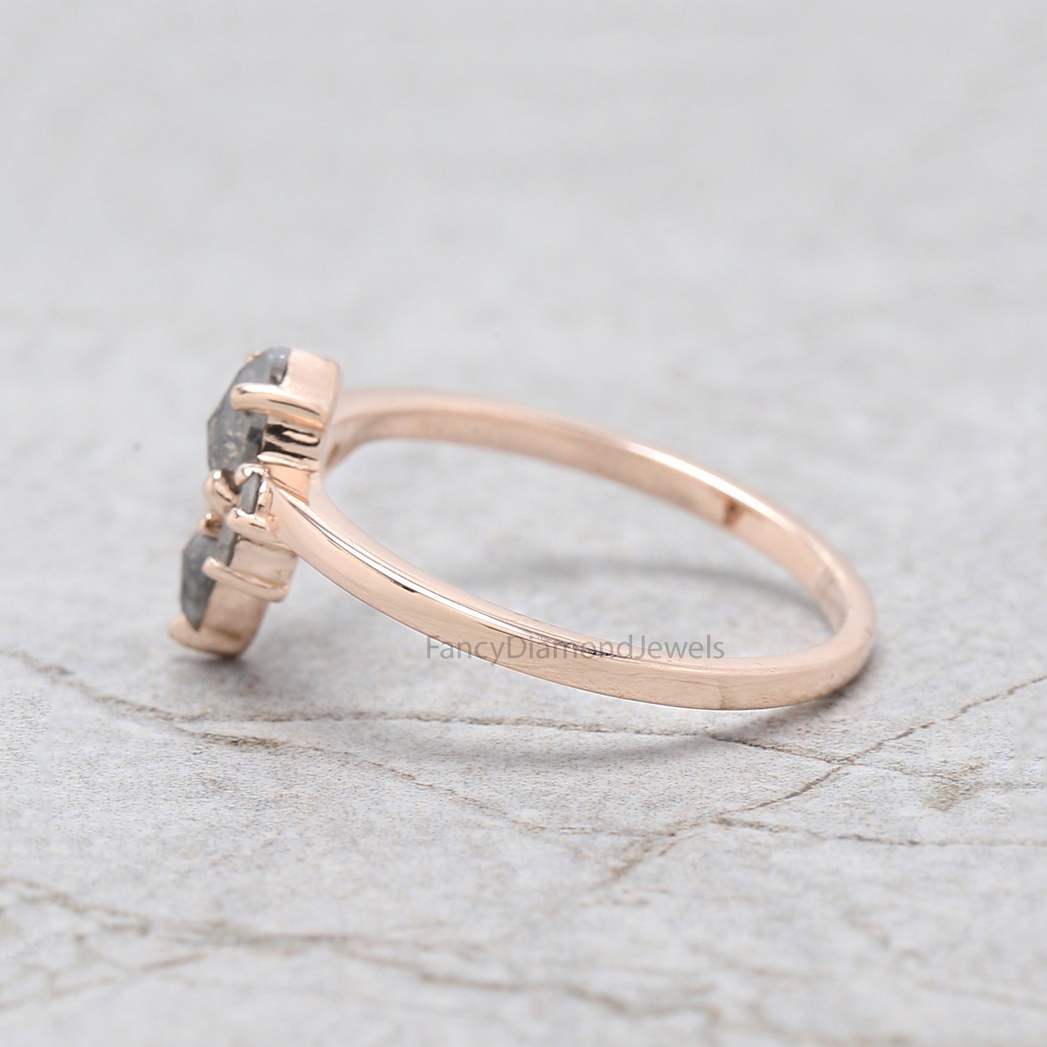 Salt And Pepper Pear Diamond Ring, Natural Pear Diamond Ring, Pear Diamond Engagement Ring, Multi Pear Diamond Ring, Pear Cut Ring, KD1121