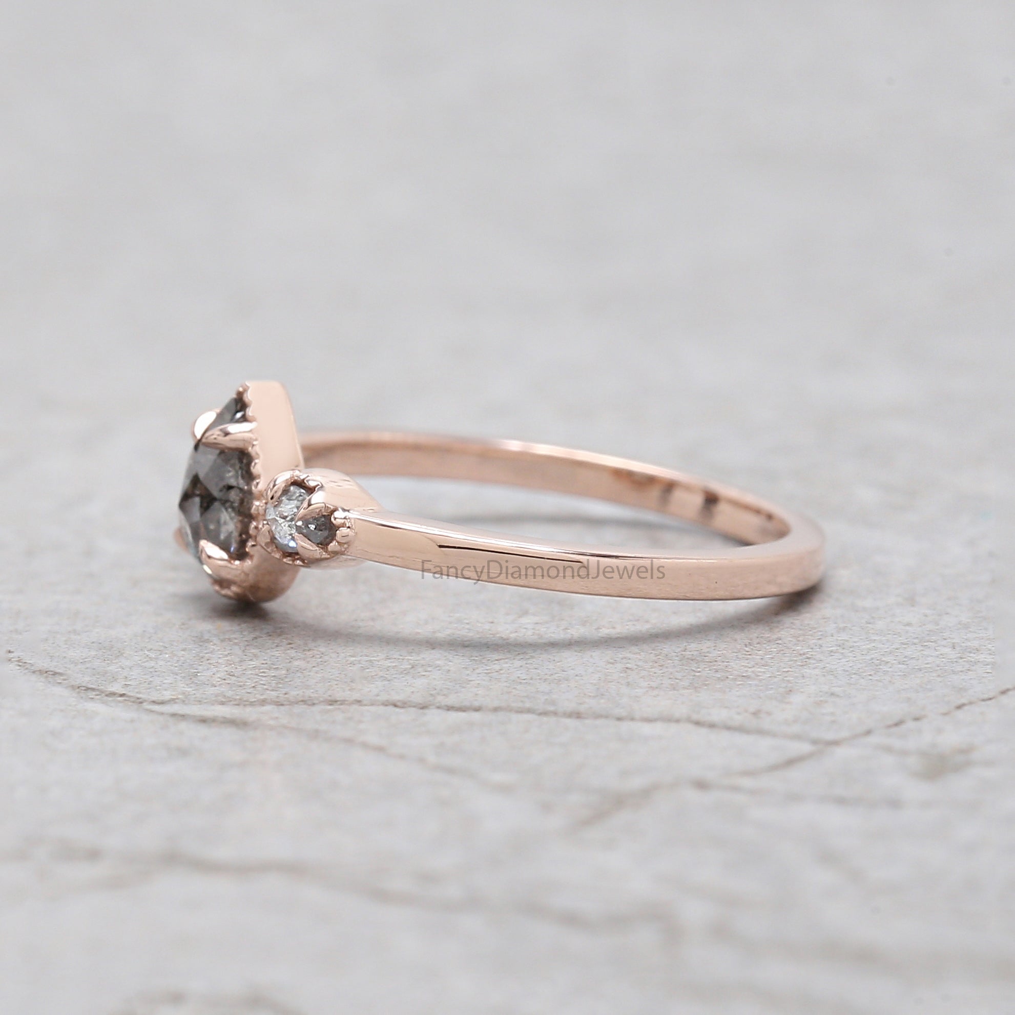 Pear Salt And Pepper Diamond Ring, Natural Pear Diamond Ring, Pear Diamond Engagement Ring, Pear Shape Diamond Ring, Pear Cut Ring, KD1133