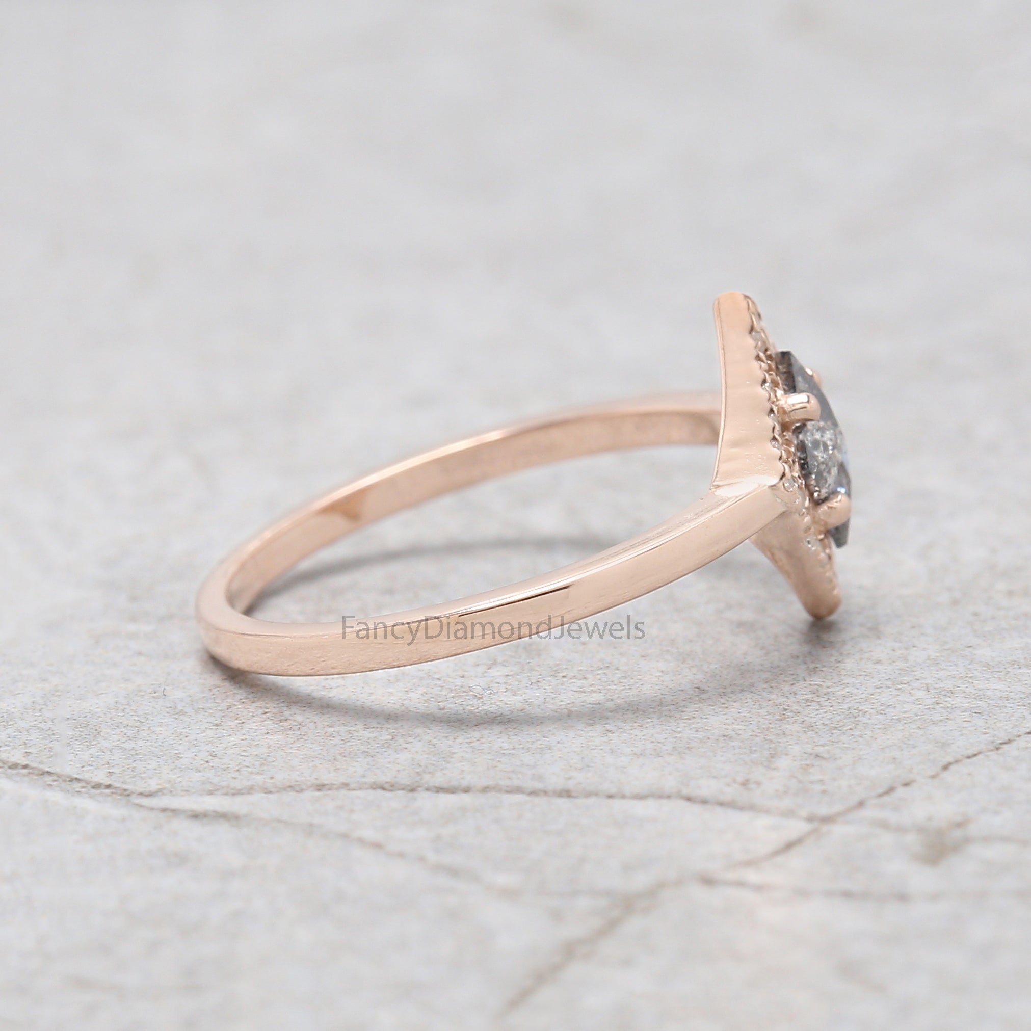 Kite Salt And Pepper Diamond Ring, Natural Kite Diamond Ring, Kite Diamond Engagement Ring, Kite Halo Diamond Ring, Kite Cut Ring KD1124