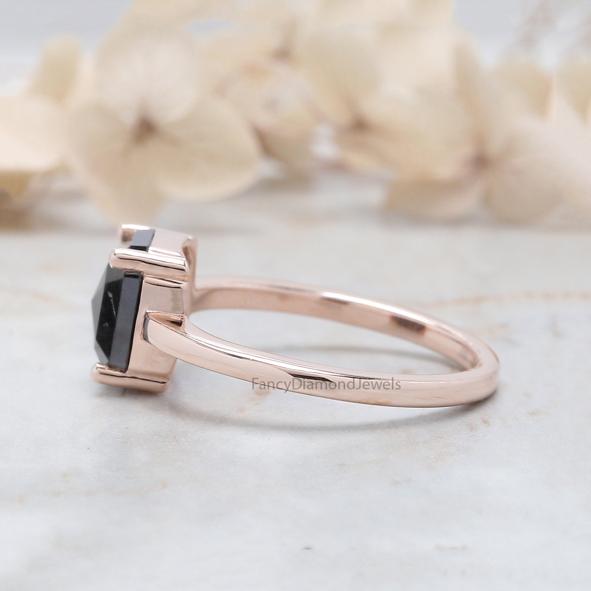 Emerald Cut Black Color Diamond Ring 2.21 Ct 8.00 MM Emerald Diamond Ring 14K Solid Rose Gold Silver Engagement Ring Gift For Her QL3083