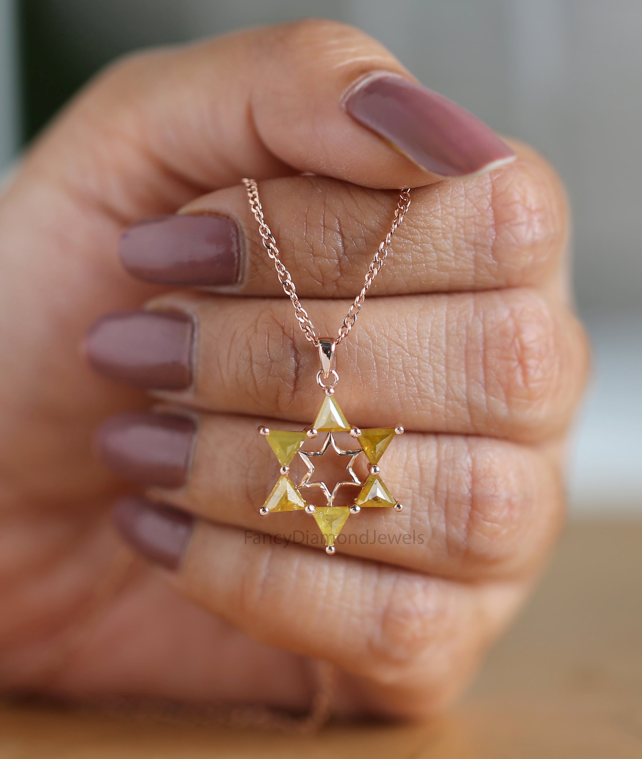 Triangle Cut Yellow Color Diamond Pendant 1.54 Ct 4.68 MM Triangle Shape Diamond Pendant 14K Rose Gold Silver Engagement Pendant QL2050