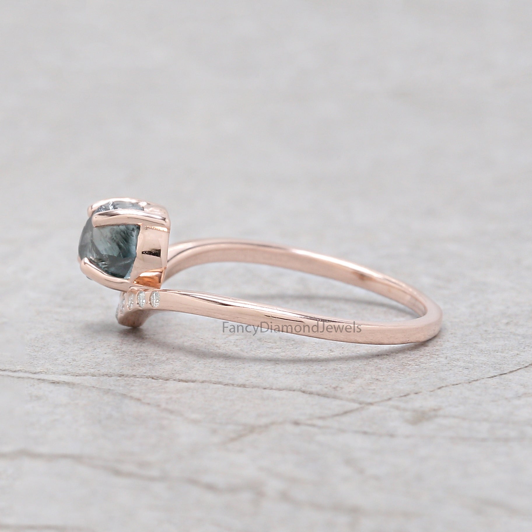 0.97 Ct Natural Rough Cut Blue Color Diamond Ring 5.65 MM Crystal Rough Diamond Ring 14K Solid Rose Gold Silver Engagement Ring QL2347