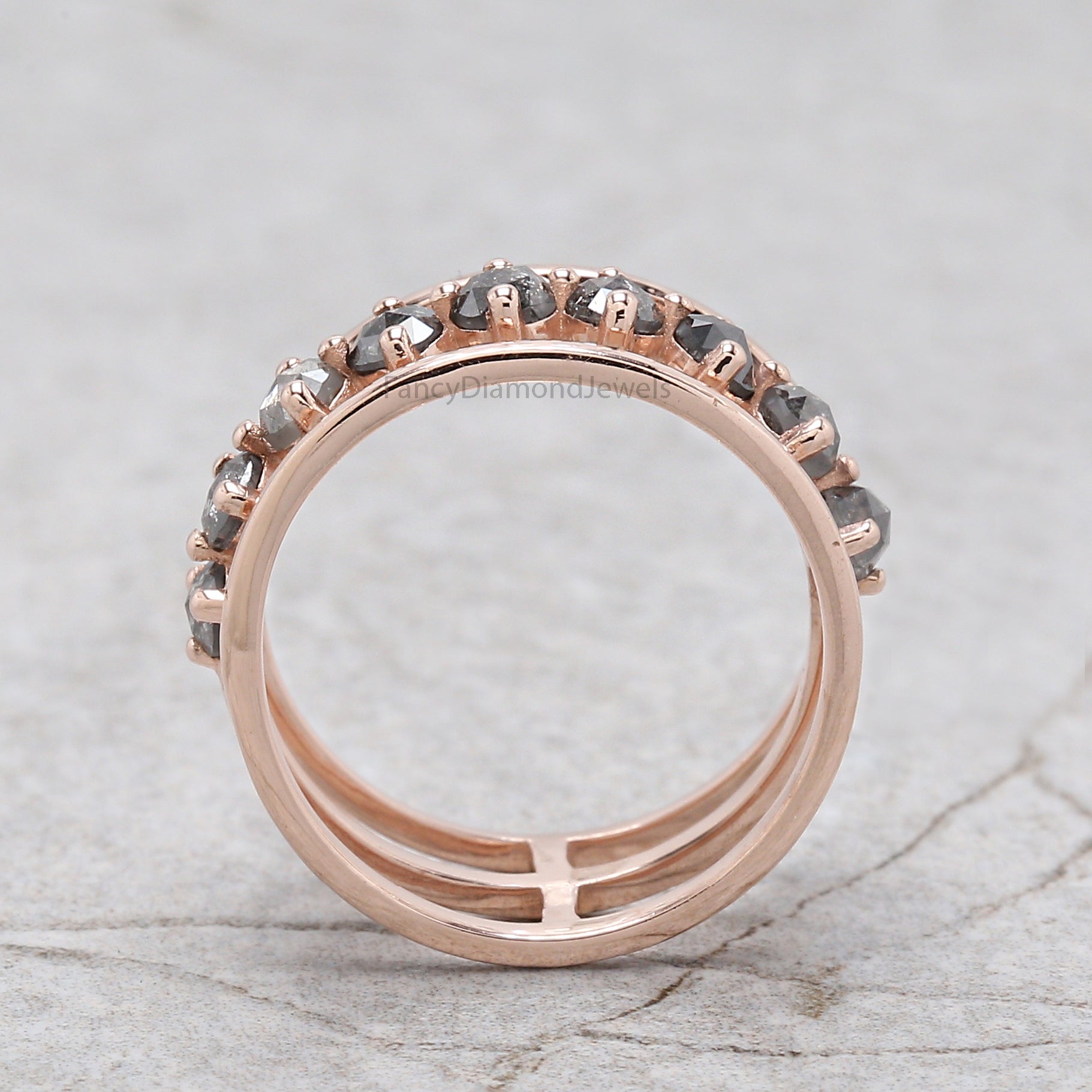 Round Rose Cut salt and pepper Diamond Ring, Salt and pepper Rose Diamond Engagement Ring, Rose Cut Diamond Ring ,Rose Shape Ring KD1211