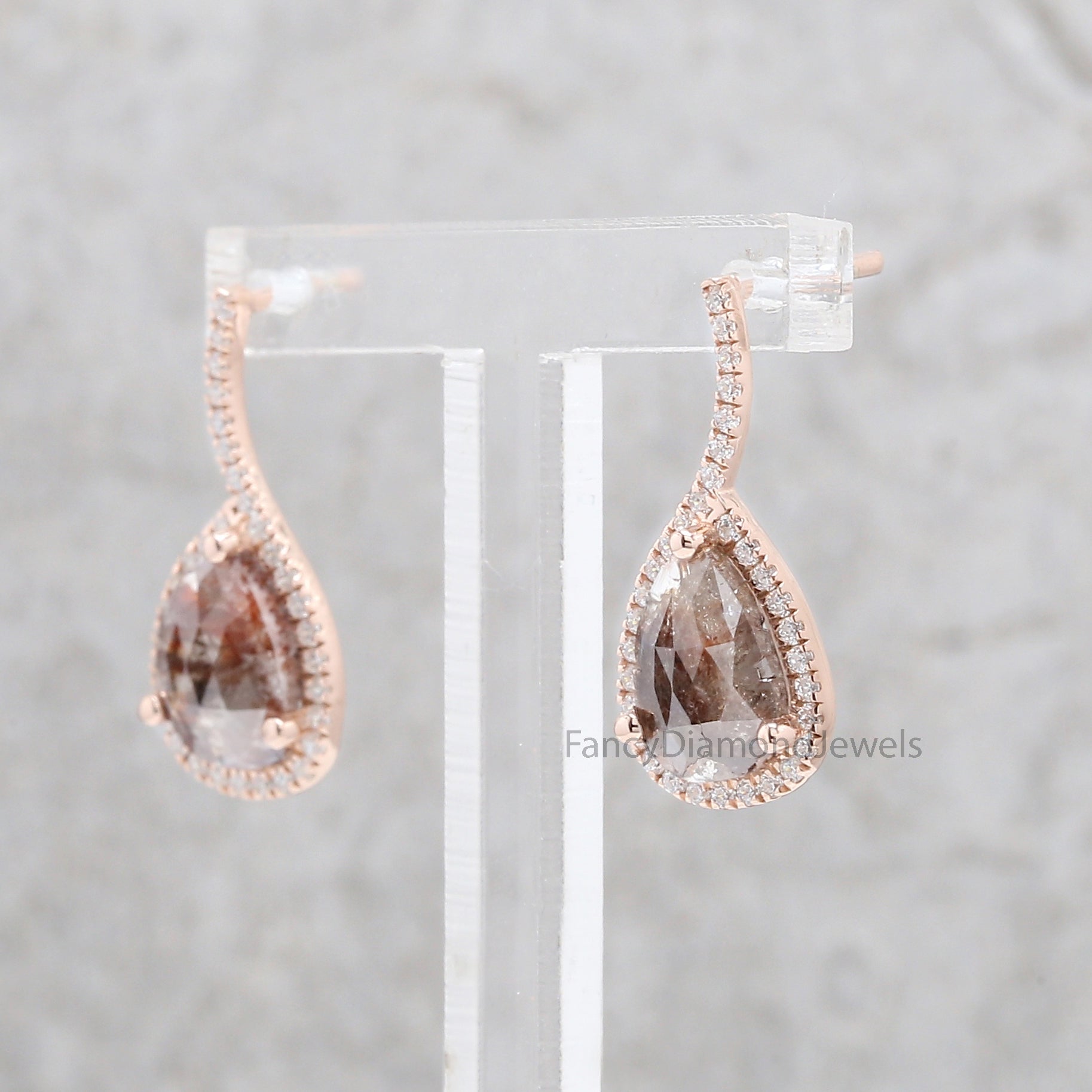 Pear Cut Brown Color Diamond Earring 2.20 Ct 8.80 MM Pear Diamond Earring 14K Solid Rose Gold Silver Pear Cut Earring Gift For Her KDN8217